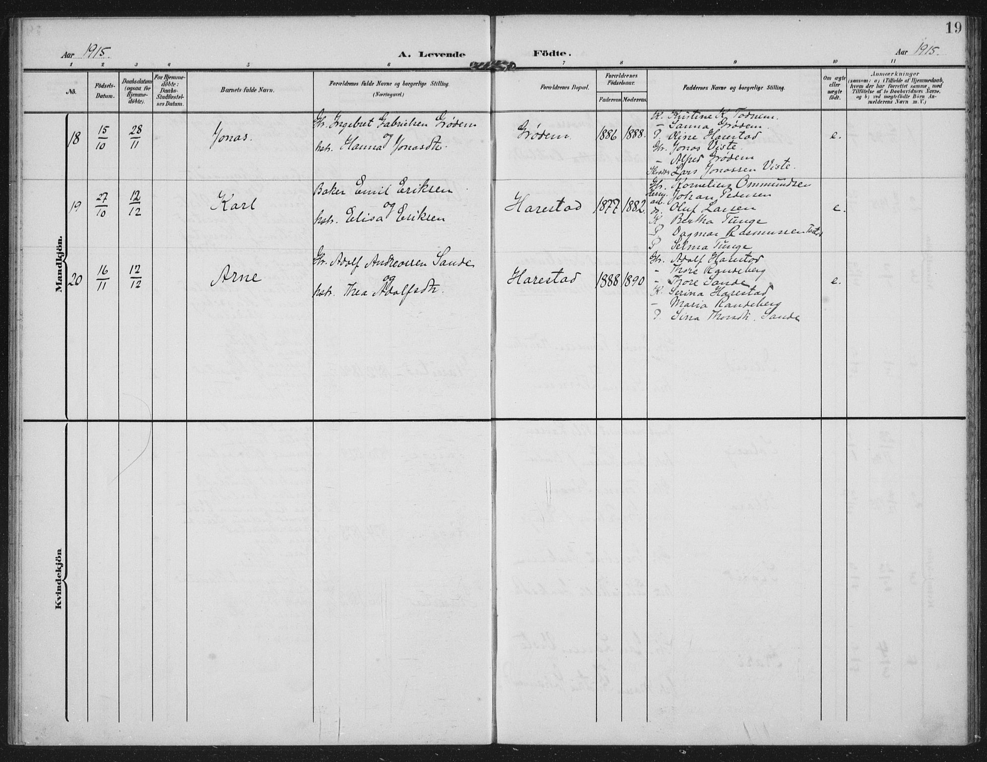 Hetland sokneprestkontor, AV/SAST-A-101826/30/30BA: Parish register (official) no. A 14, 1905-1919, p. 19