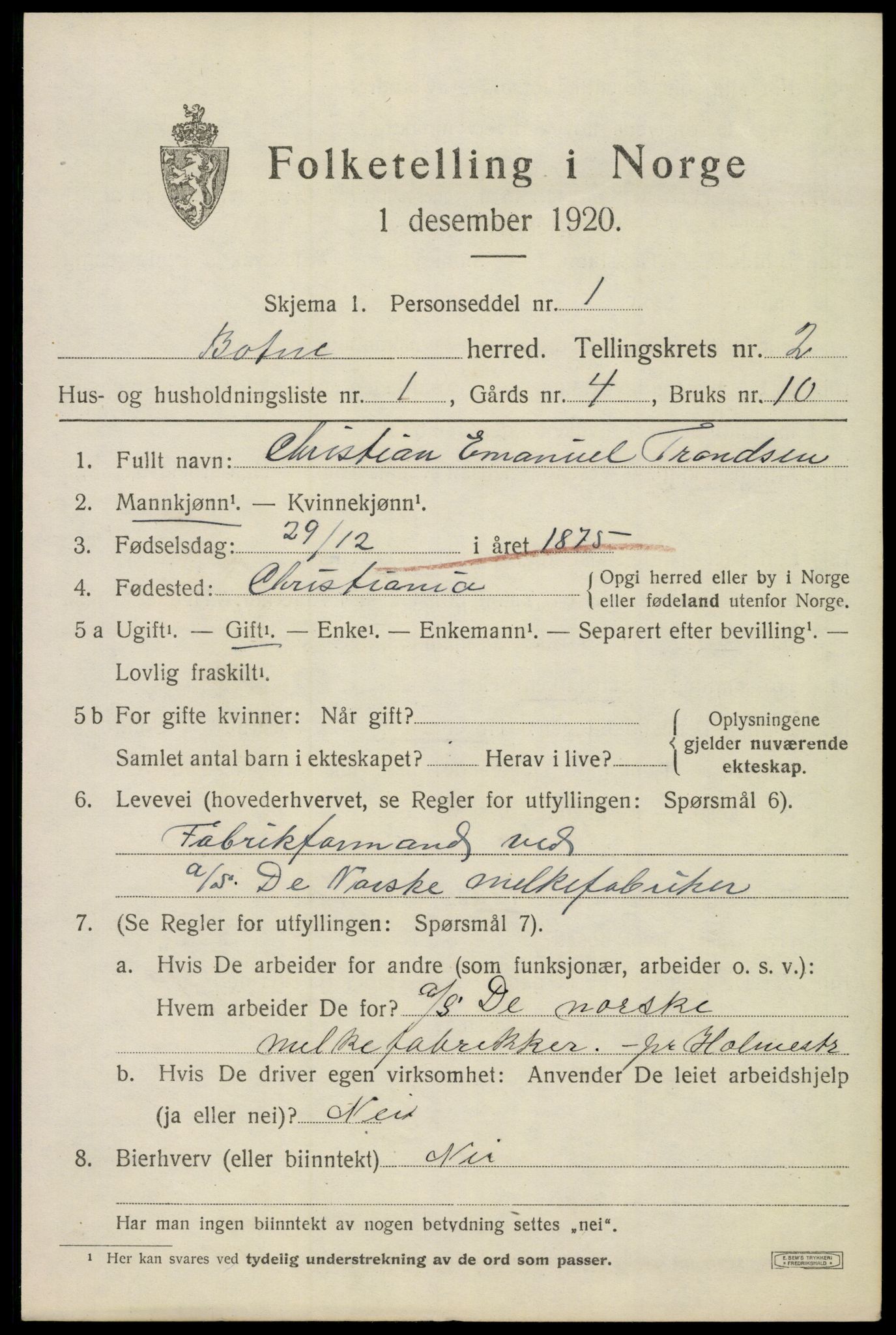 SAKO, 1920 census for Botne, 1920, p. 2123