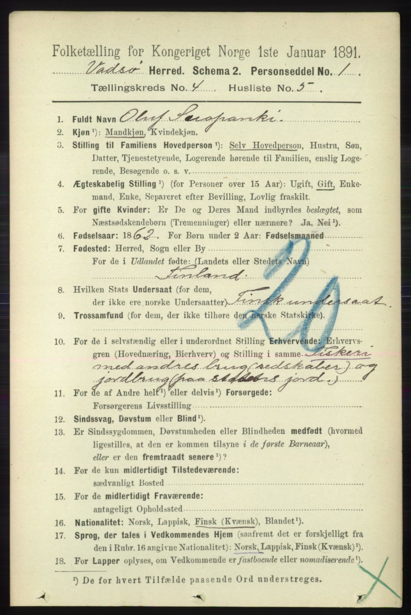 RA, 1891 census for 2029 Vadsø, 1891, p. 1226