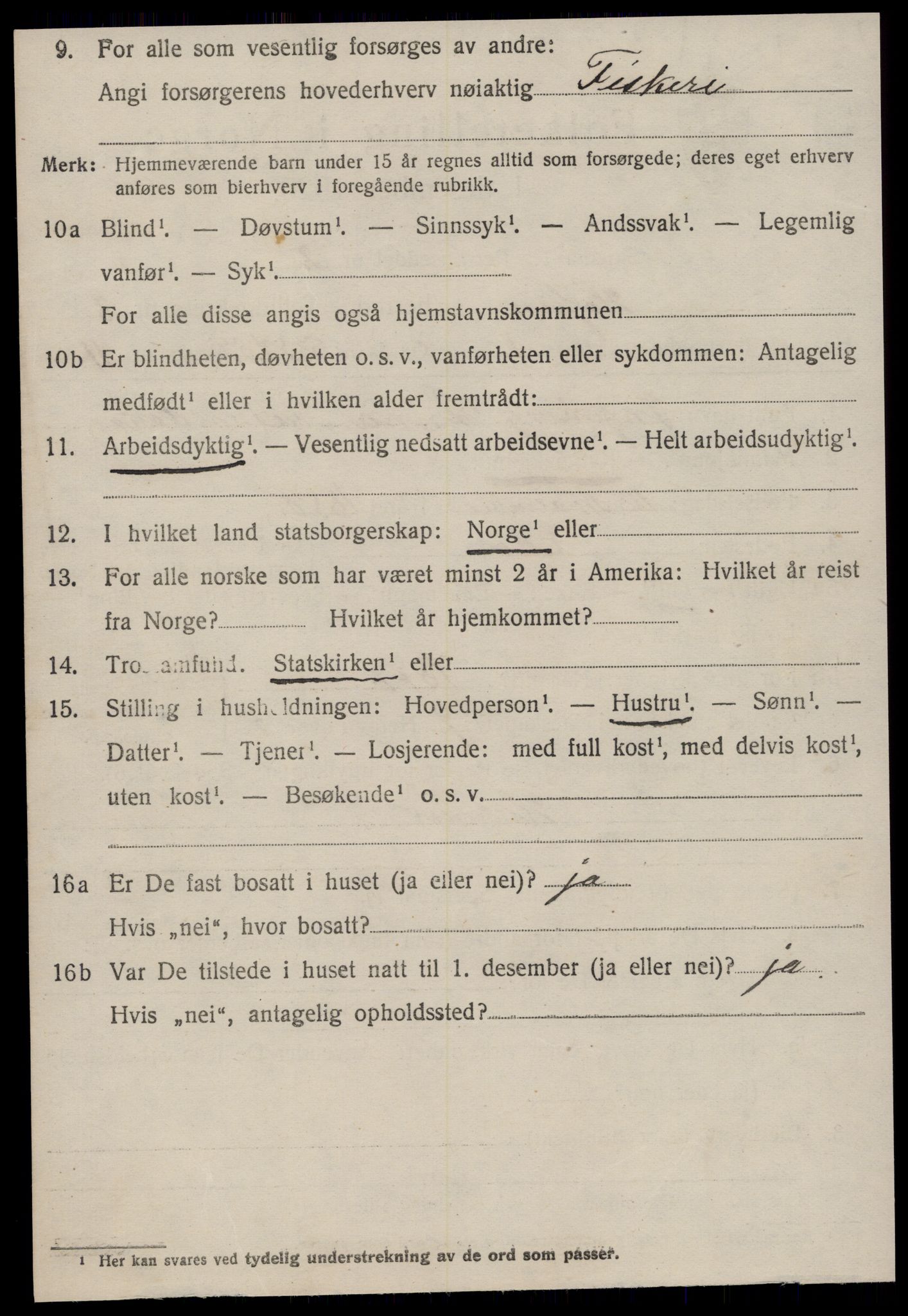 SAT, 1920 census for Hopen, 1920, p. 1501