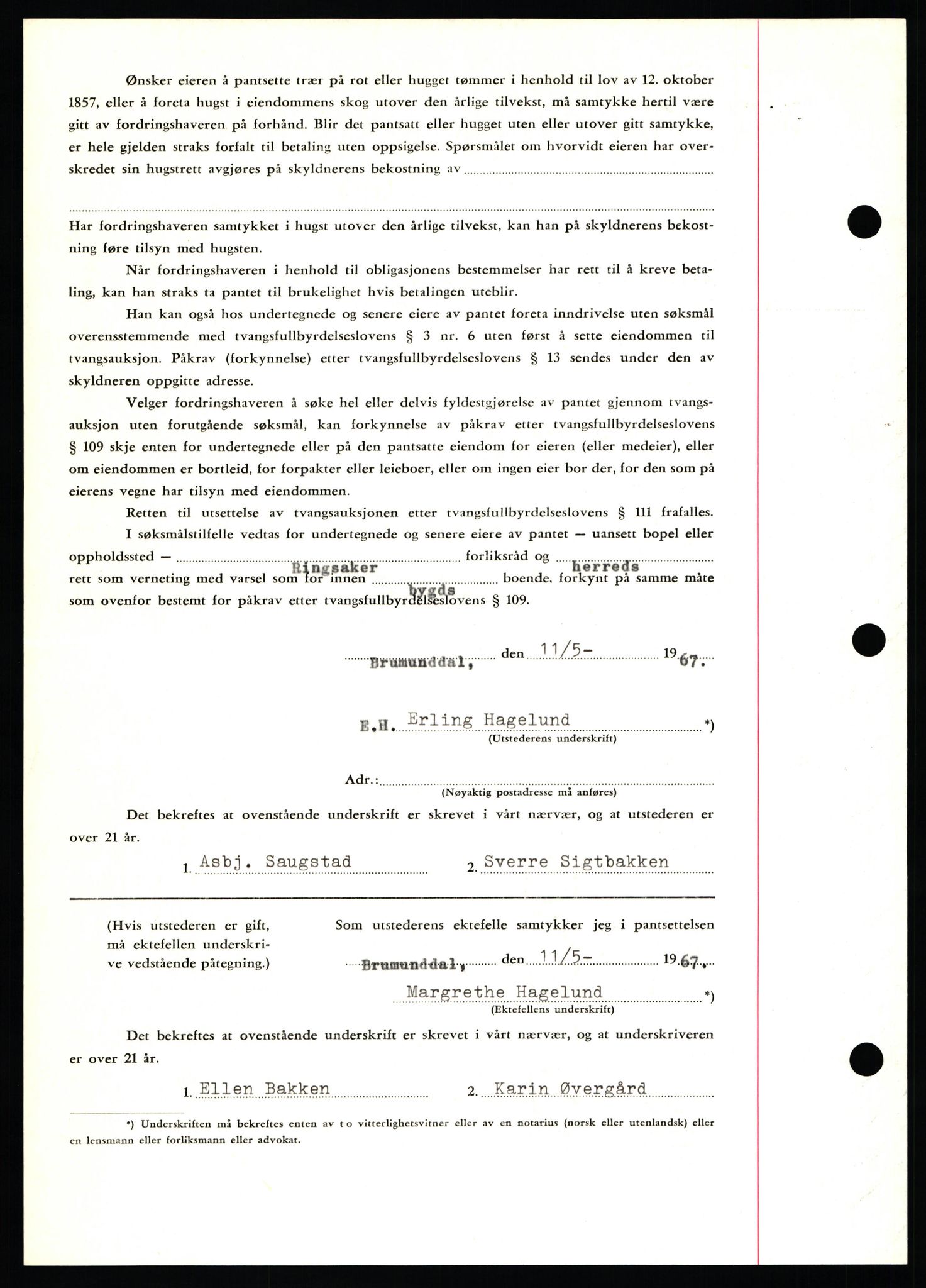 Nord-Hedmark sorenskriveri, SAH/TING-012/H/Hb/Hbf/L0071: Mortgage book no. B71, 1967-1967, Diary no: : 2143/1967