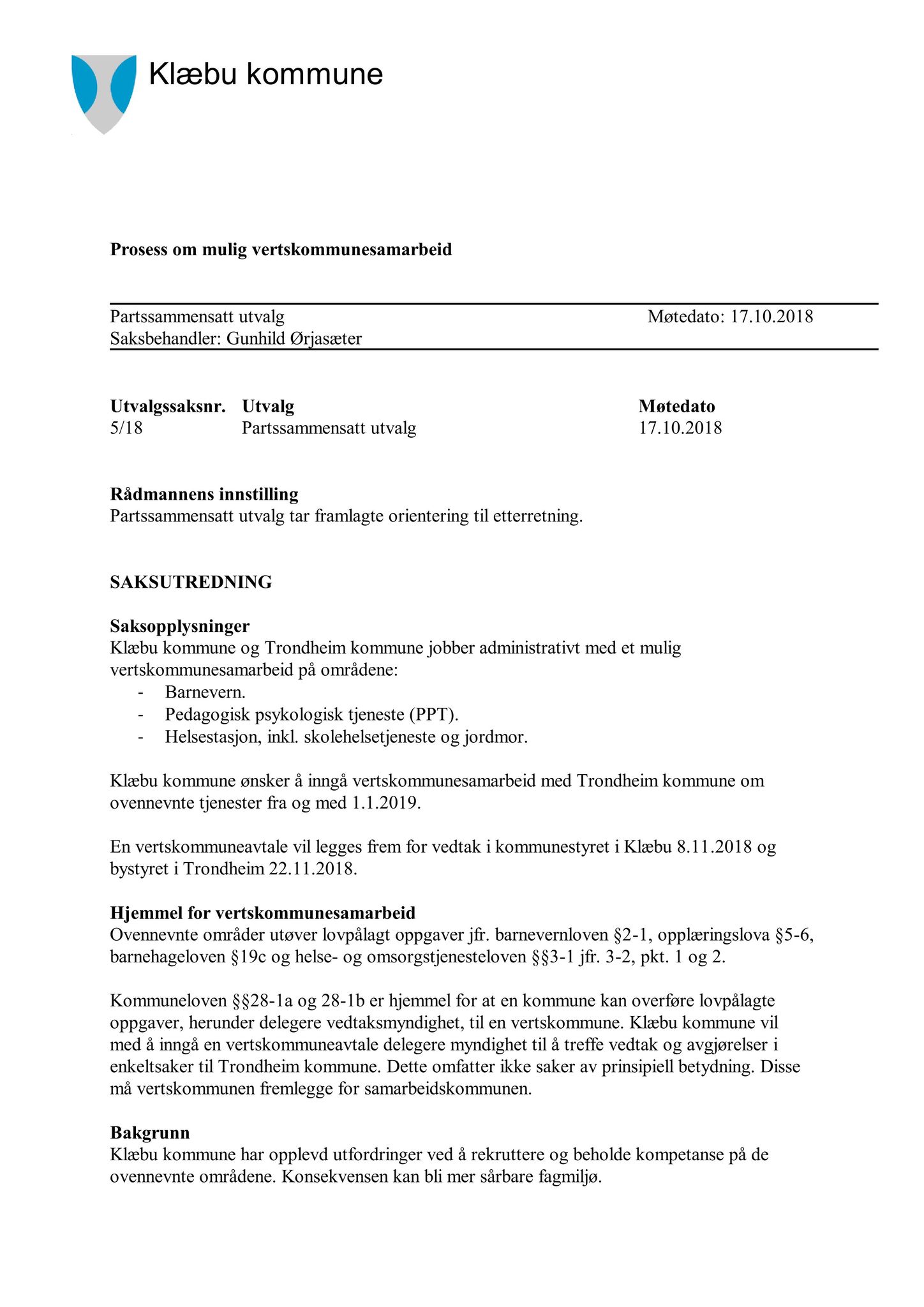 Klæbu Kommune, TRKO/KK/11-PSU/L003: Partssammensatt utvalg - Møtedokumenter, 2018, p. 33