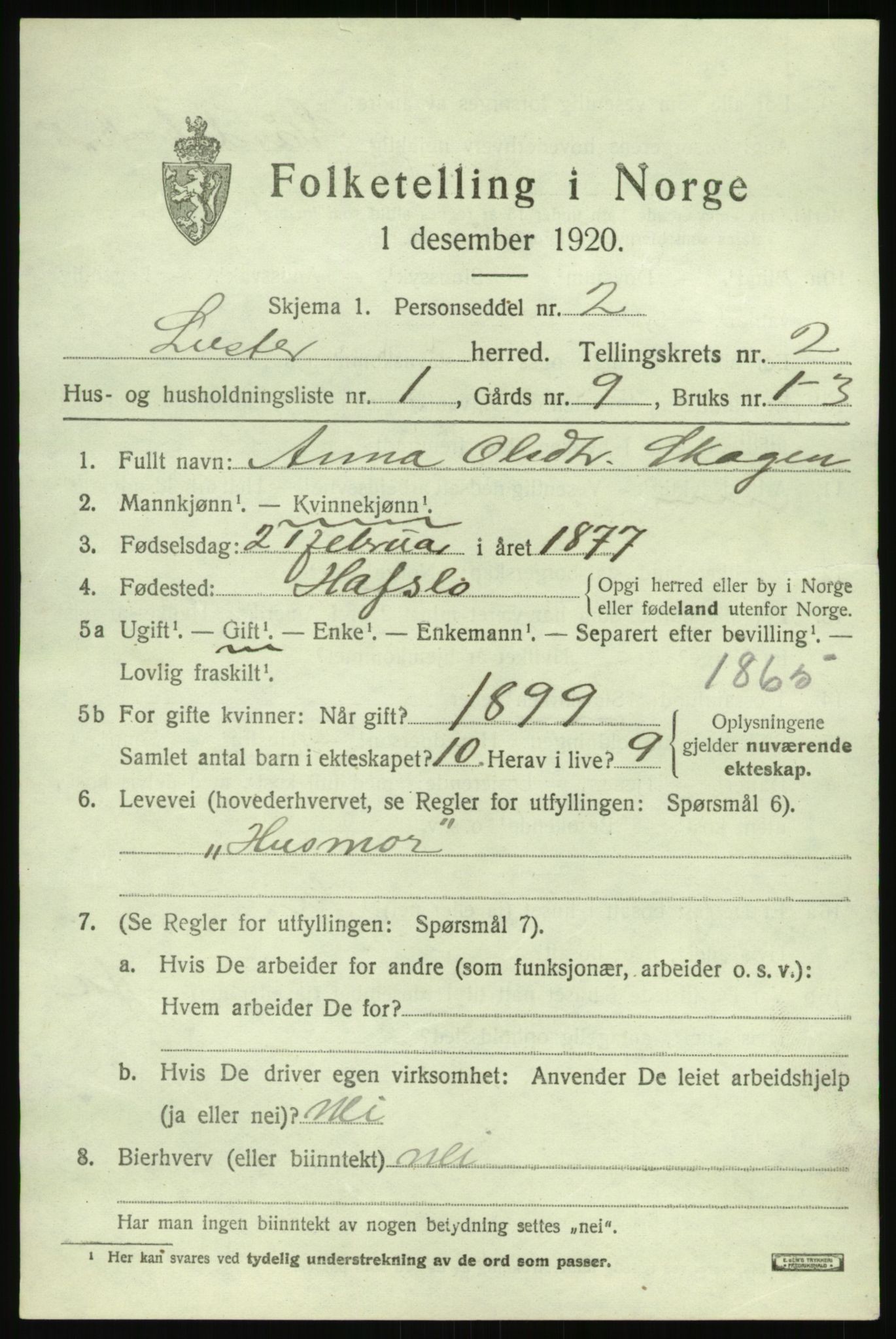 SAB, 1920 census for Luster, 1920, p. 1582