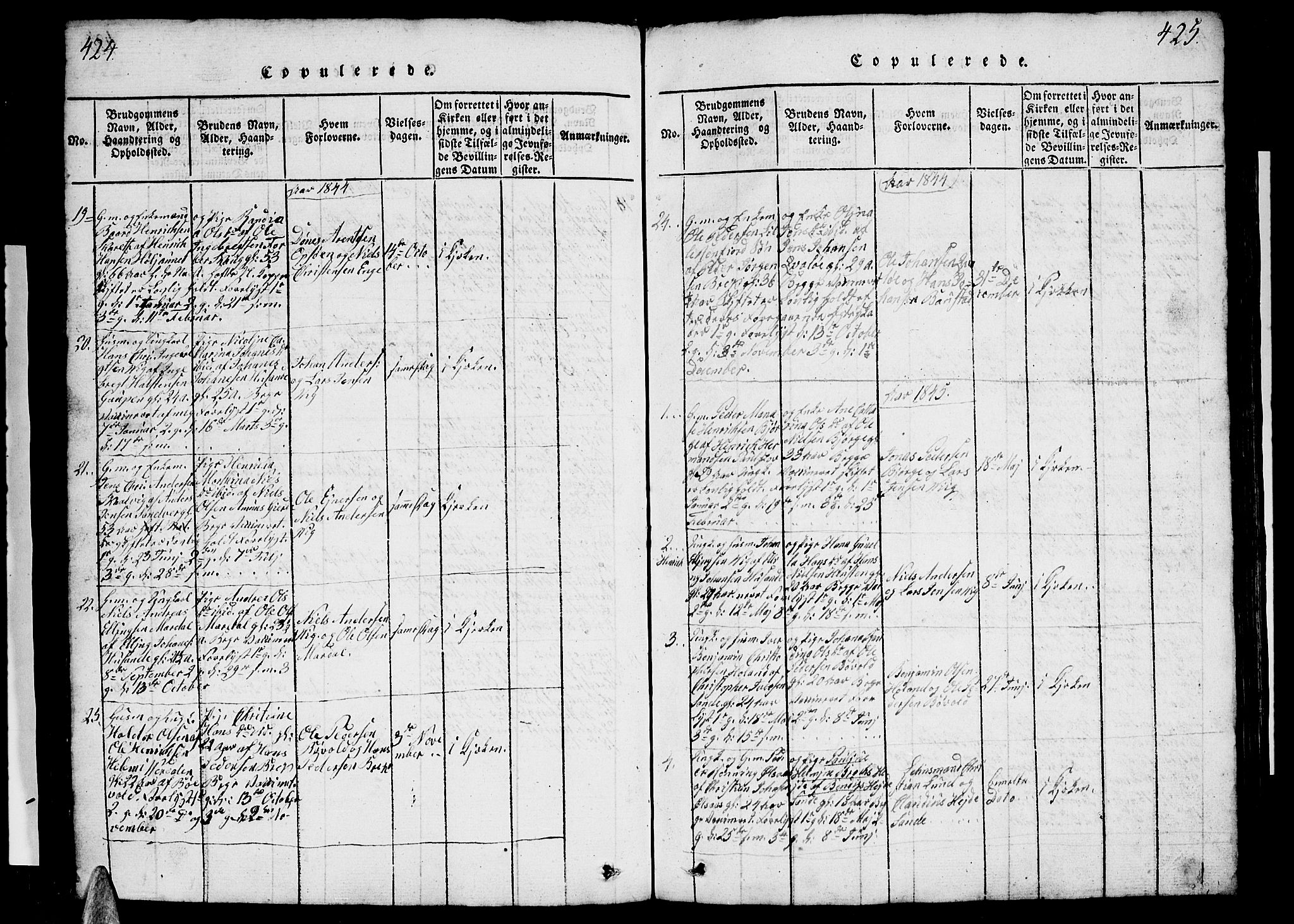Ministerialprotokoller, klokkerbøker og fødselsregistre - Nordland, SAT/A-1459/812/L0186: Parish register (copy) no. 812C04, 1820-1849, p. 424-425