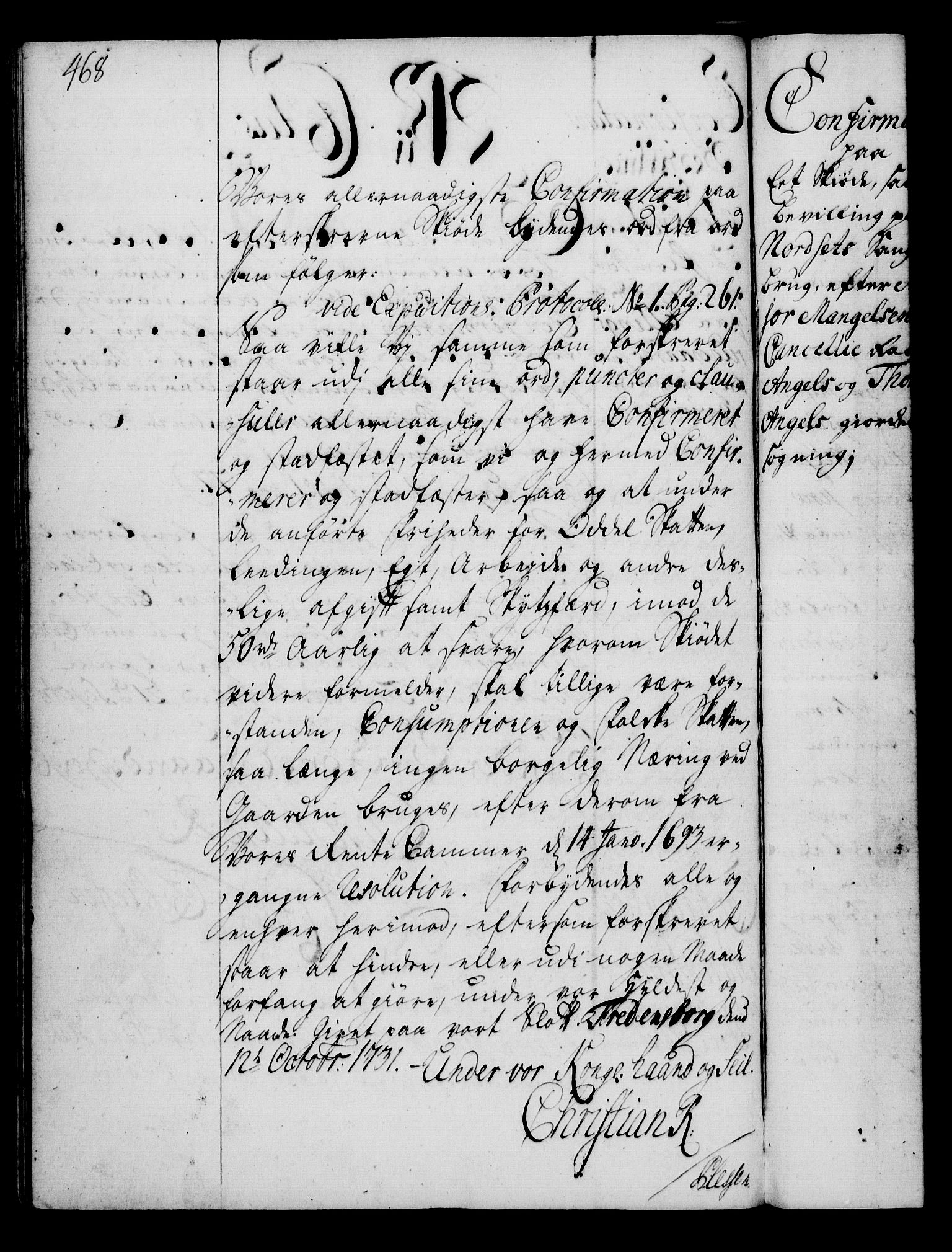 Rentekammeret, Kammerkanselliet, RA/EA-3111/G/Gg/Gga/L0003: Norsk ekspedisjonsprotokoll med register (merket RK 53.3), 1727-1734, p. 468