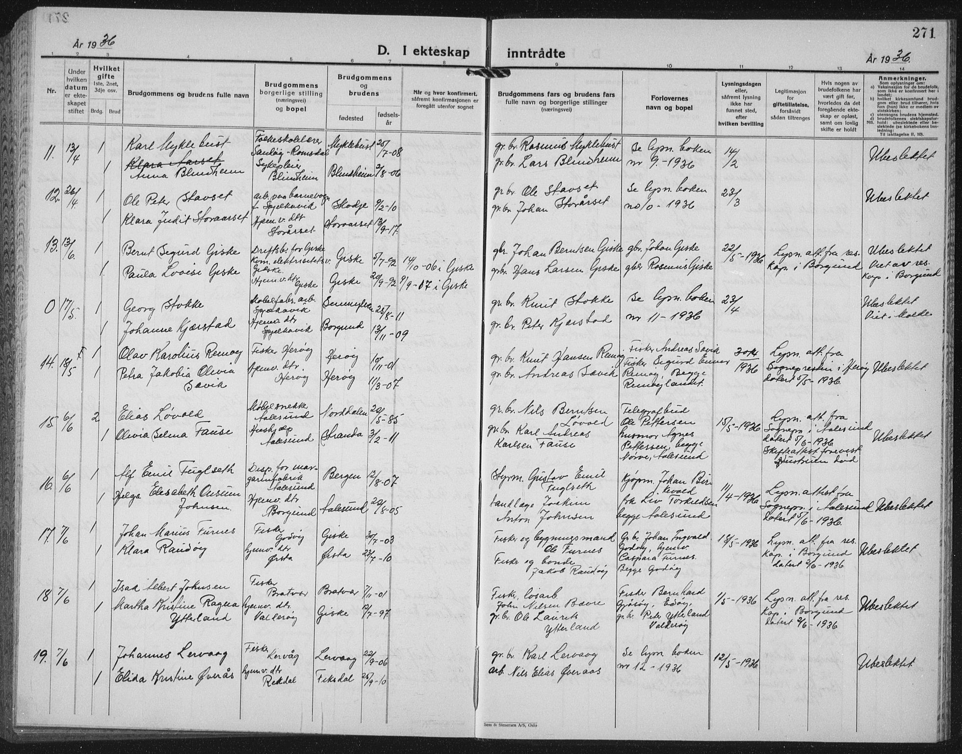 Ministerialprotokoller, klokkerbøker og fødselsregistre - Møre og Romsdal, AV/SAT-A-1454/528/L0436: Parish register (copy) no. 528C17, 1927-1939, p. 271