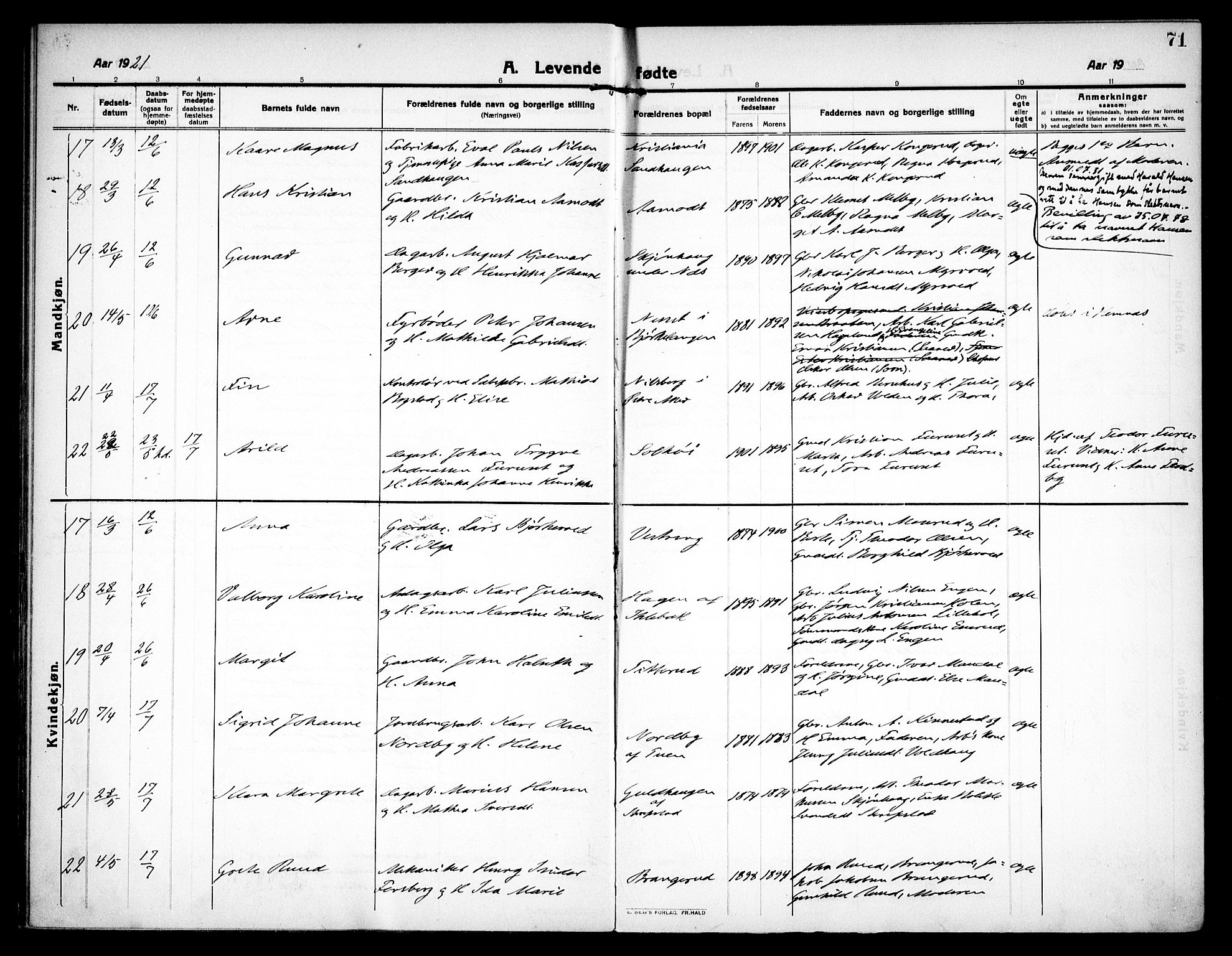 Høland prestekontor Kirkebøker, AV/SAO-A-10346a/F/Fa/L0016: Parish register (official) no. I 16, 1912-1921, p. 71