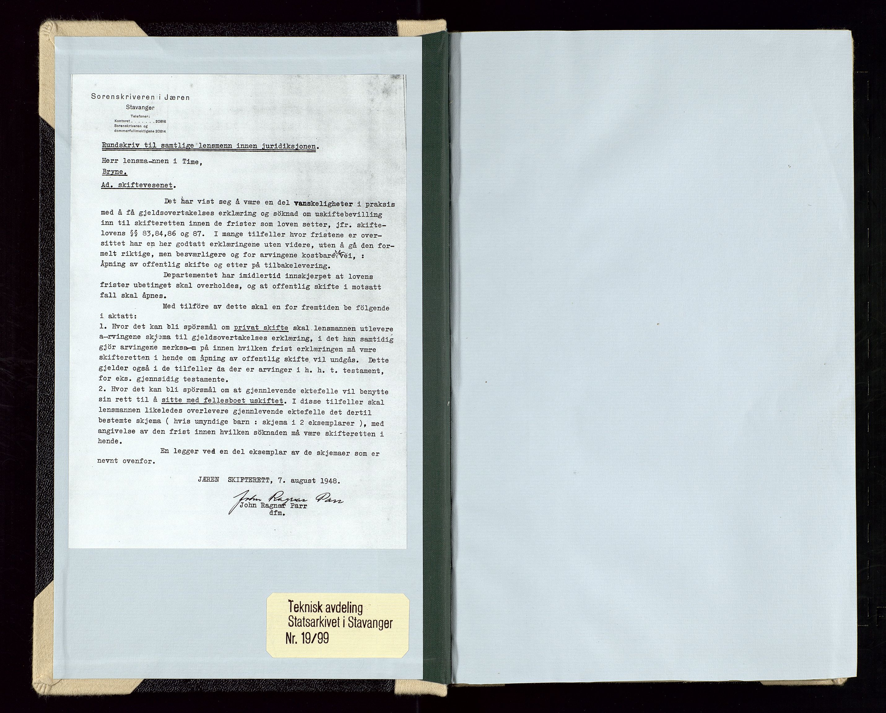 Time lensmannskontor, SAST/A-100420/Gga/L0002: Dødsfallprotokoll m/alfabetisk register, 1922-1949