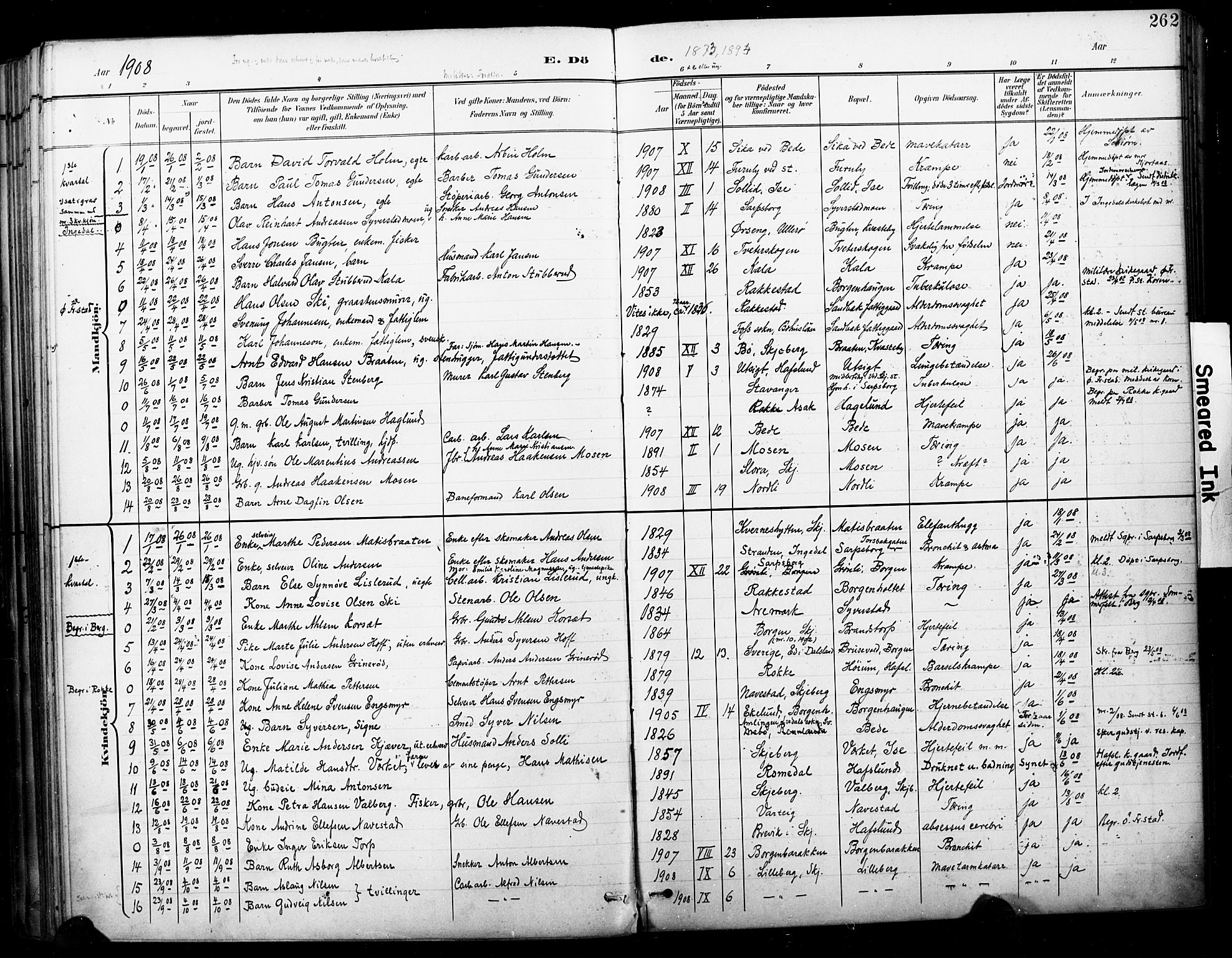 Skjeberg prestekontor Kirkebøker, SAO/A-10923/F/Fa/L0010: Parish register (official) no. I 10, 1898-1911, p. 262