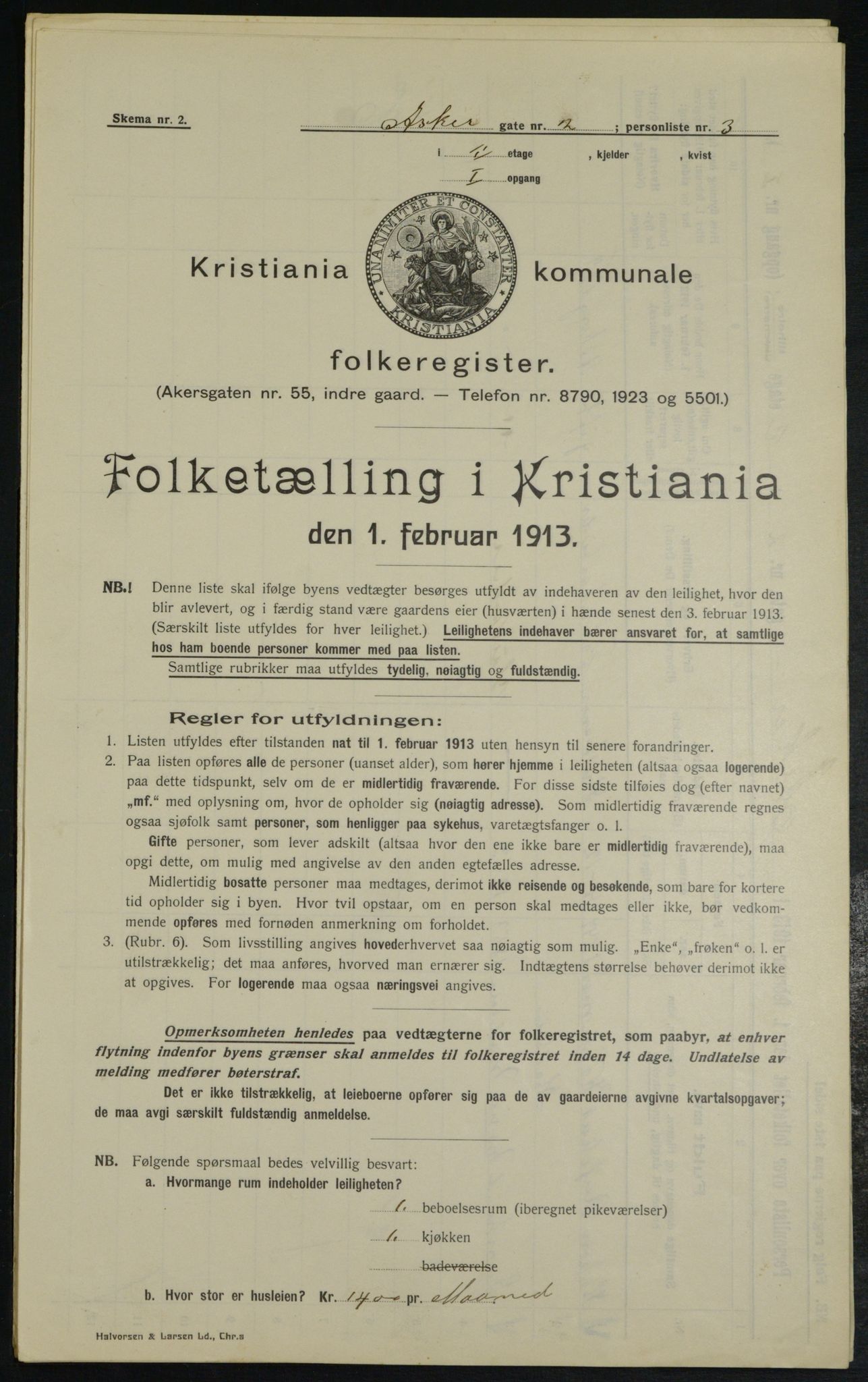 OBA, Municipal Census 1913 for Kristiania, 1913, p. 2420