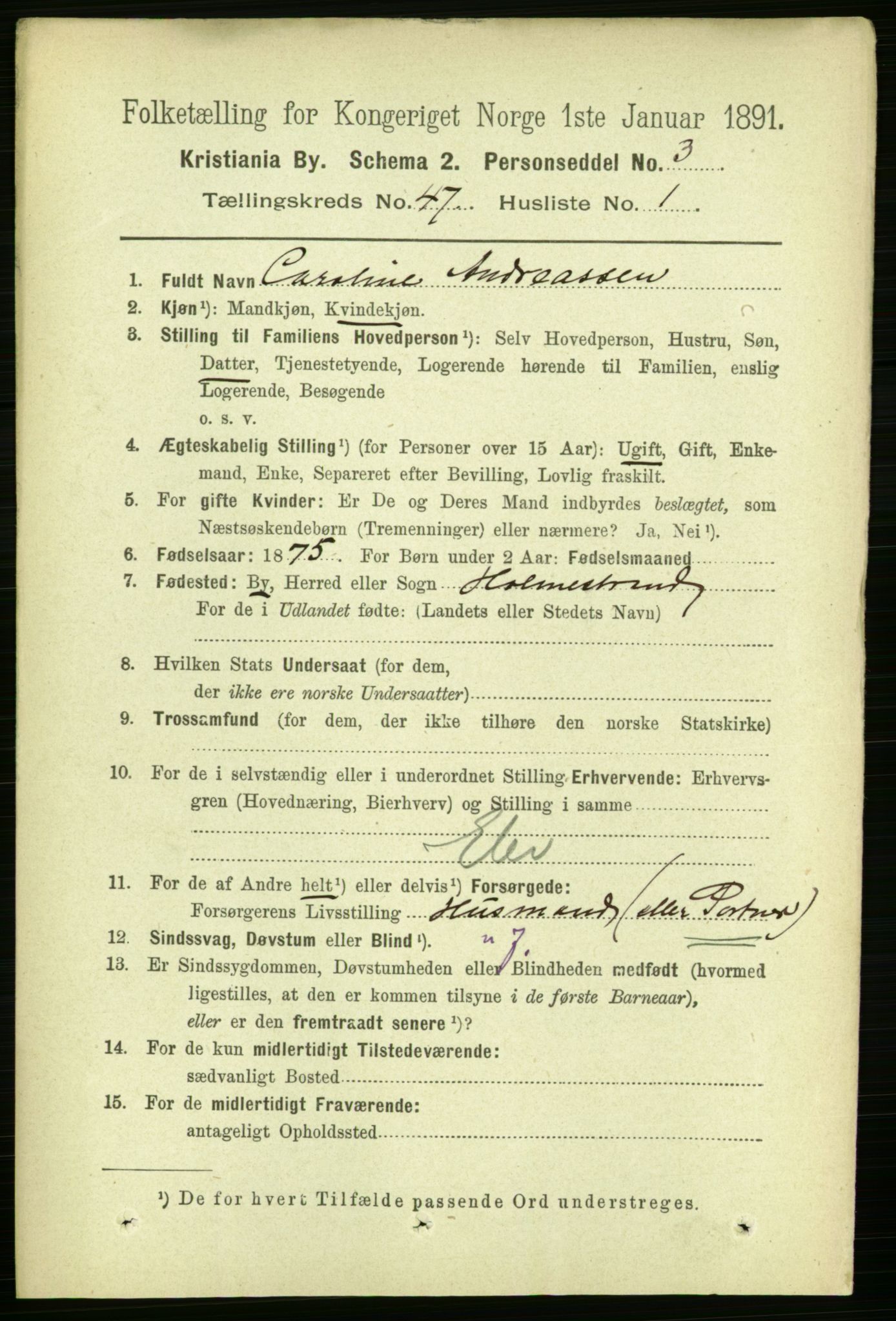 RA, 1891 census for 0301 Kristiania, 1891, p. 28201