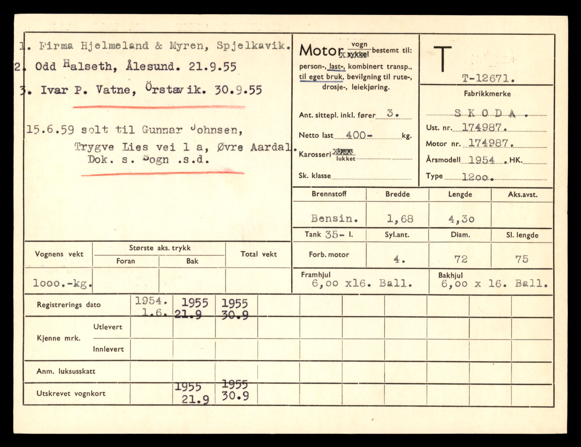 Møre og Romsdal vegkontor - Ålesund trafikkstasjon, AV/SAT-A-4099/F/Fe/L0035: Registreringskort for kjøretøy T 12653 - T 12829, 1927-1998, p. 355
