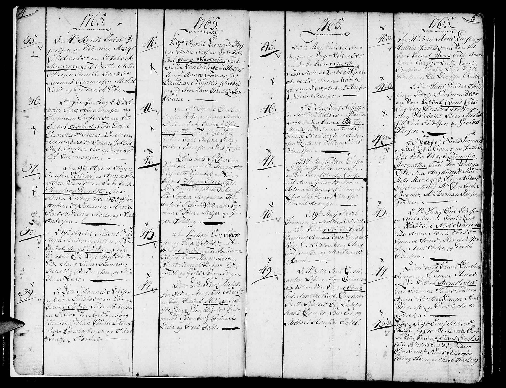 Nykirken Sokneprestembete, AV/SAB-A-77101/H/Haa/L0004: Parish register (official) no. A 4, 1765-1775, p. 4-5