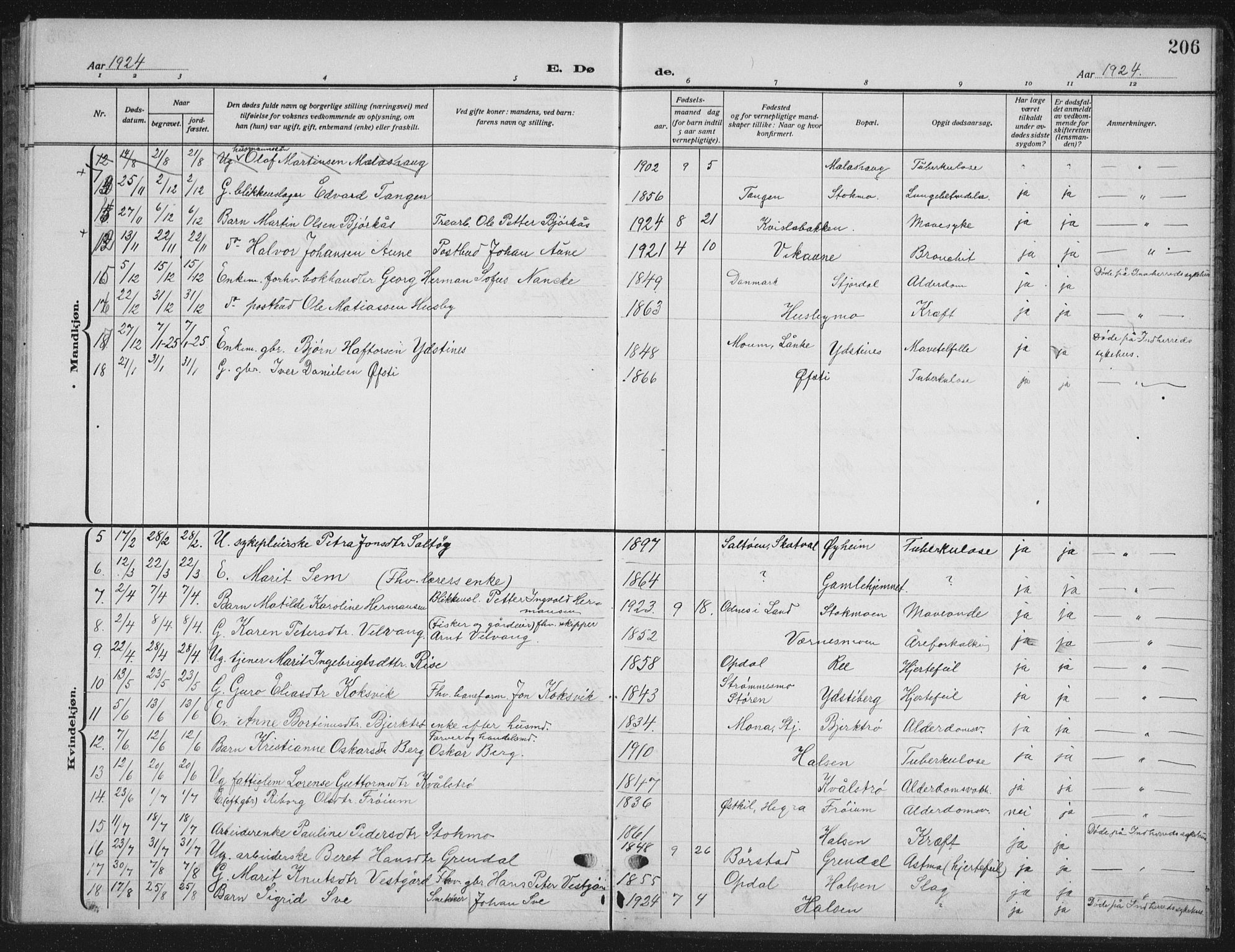 Ministerialprotokoller, klokkerbøker og fødselsregistre - Nord-Trøndelag, SAT/A-1458/709/L0088: Parish register (copy) no. 709C02, 1914-1934, p. 206