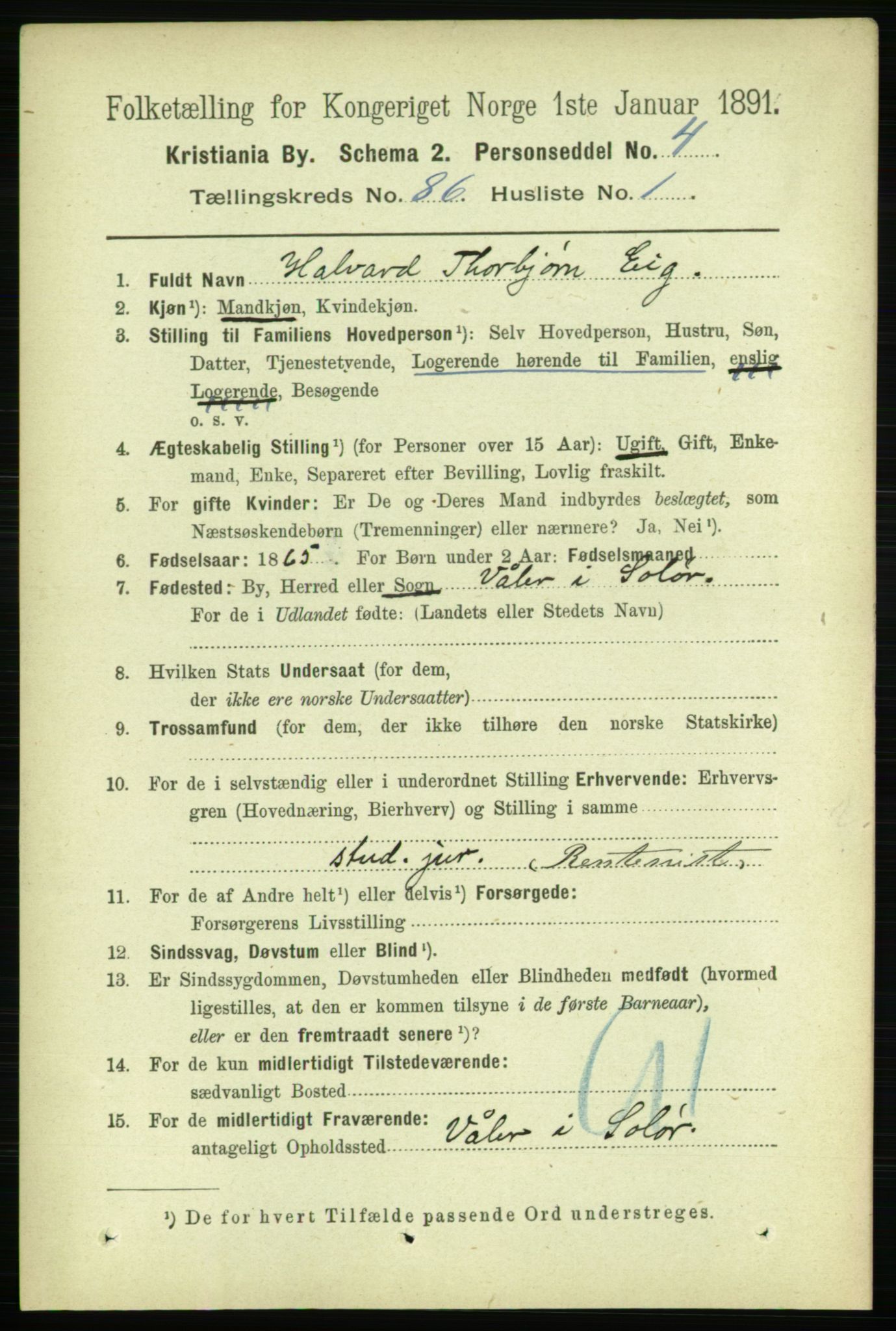 RA, 1891 census for 0301 Kristiania, 1891, p. 43019