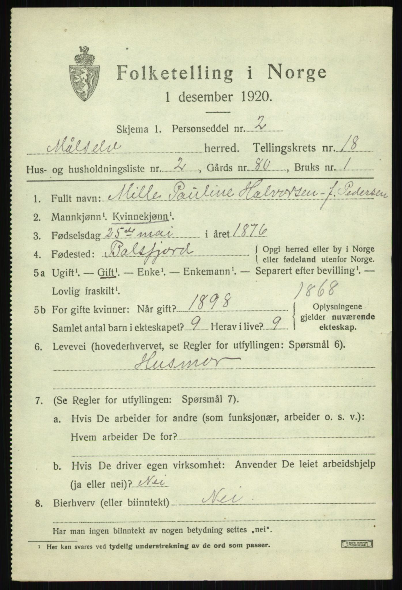 SATØ, 1920 census for Målselv, 1920, p. 8857