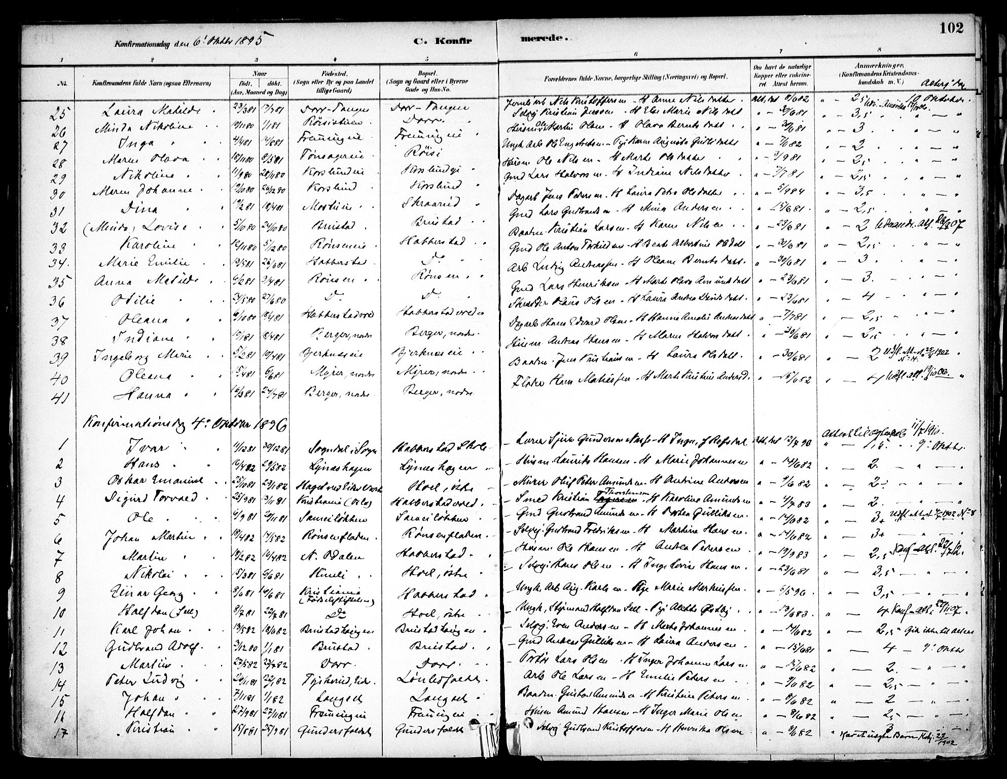 Eidsvoll prestekontor Kirkebøker, SAO/A-10888/F/Fb/L0001: Parish register (official) no. II 1, 1882-1897, p. 102
