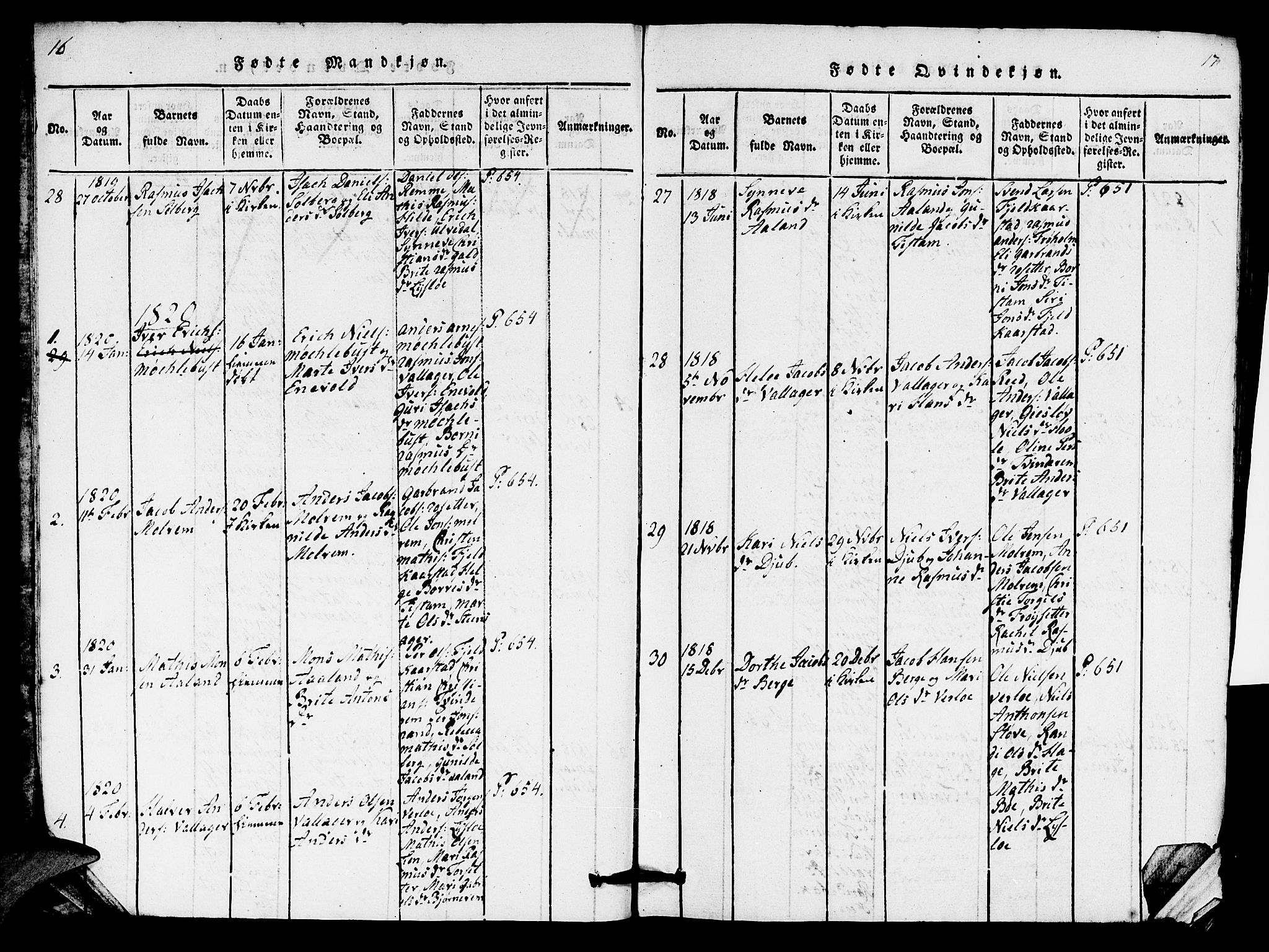 Innvik sokneprestembete, AV/SAB-A-80501: Parish register (copy) no. C 1, 1816-1820, p. 16-17