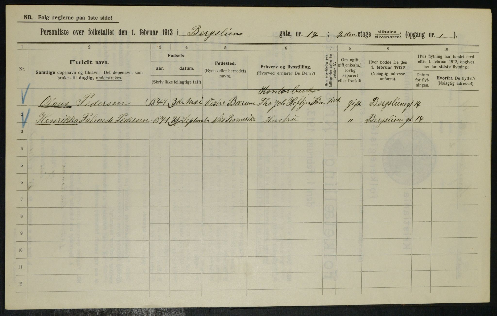 OBA, Municipal Census 1913 for Kristiania, 1913, p. 4161