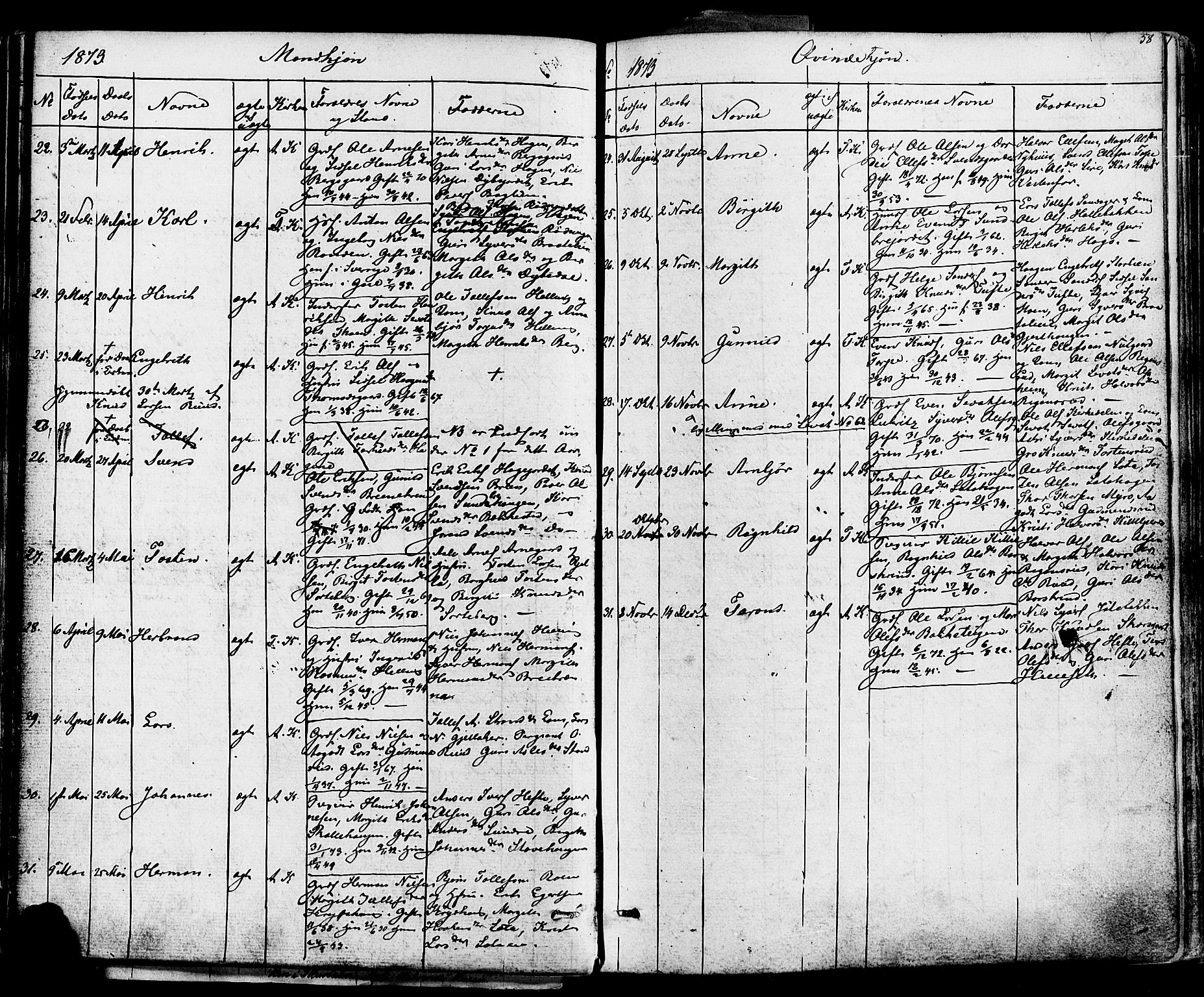 Ål kirkebøker, AV/SAKO-A-249/F/Fa/L0007: Parish register (official) no. I 7, 1865-1881, p. 58