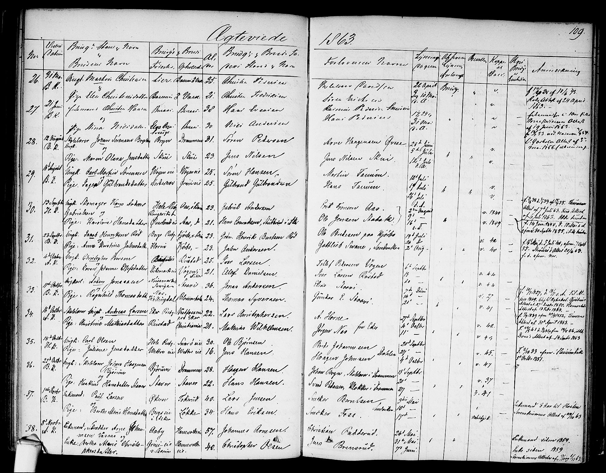 Asker prestekontor Kirkebøker, SAO/A-10256a/F/Fa/L0010: Parish register (official) no. I 10, 1825-1878, p. 109a