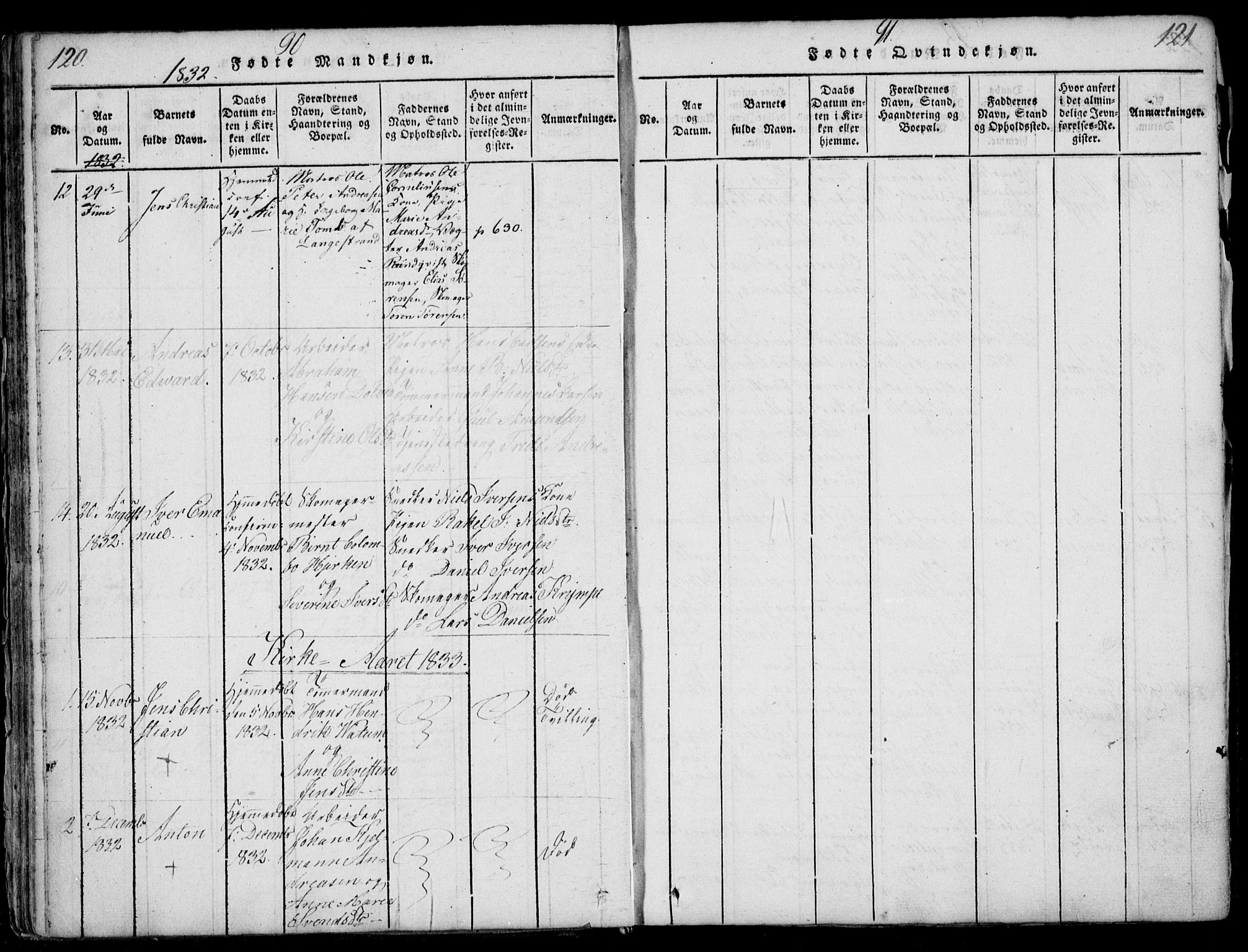 Larvik kirkebøker, SAKO/A-352/F/Fb/L0002: Parish register (official) no. II 2, 1818-1842, p. 120-121