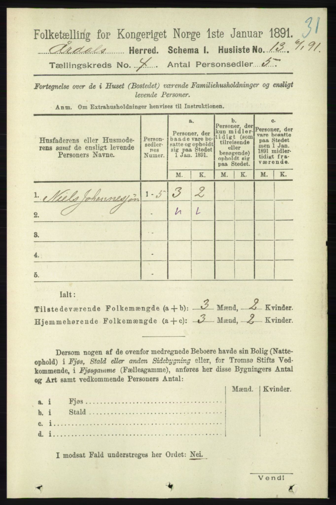 RA, 1891 census for 1131 Årdal, 1891, p. 1083