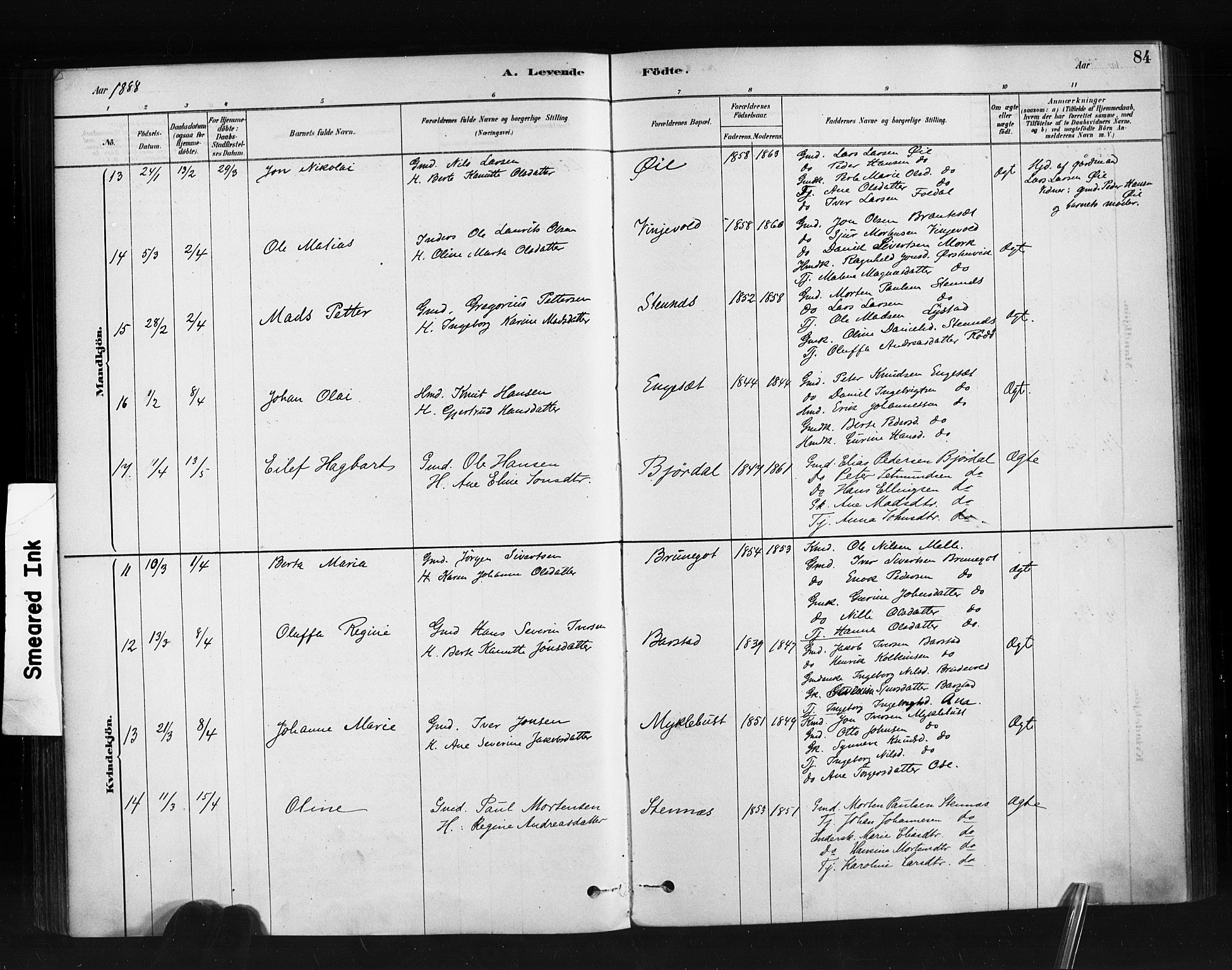 Ministerialprotokoller, klokkerbøker og fødselsregistre - Møre og Romsdal, AV/SAT-A-1454/513/L0176: Parish register (official) no. 513A03, 1877-1889, p. 84