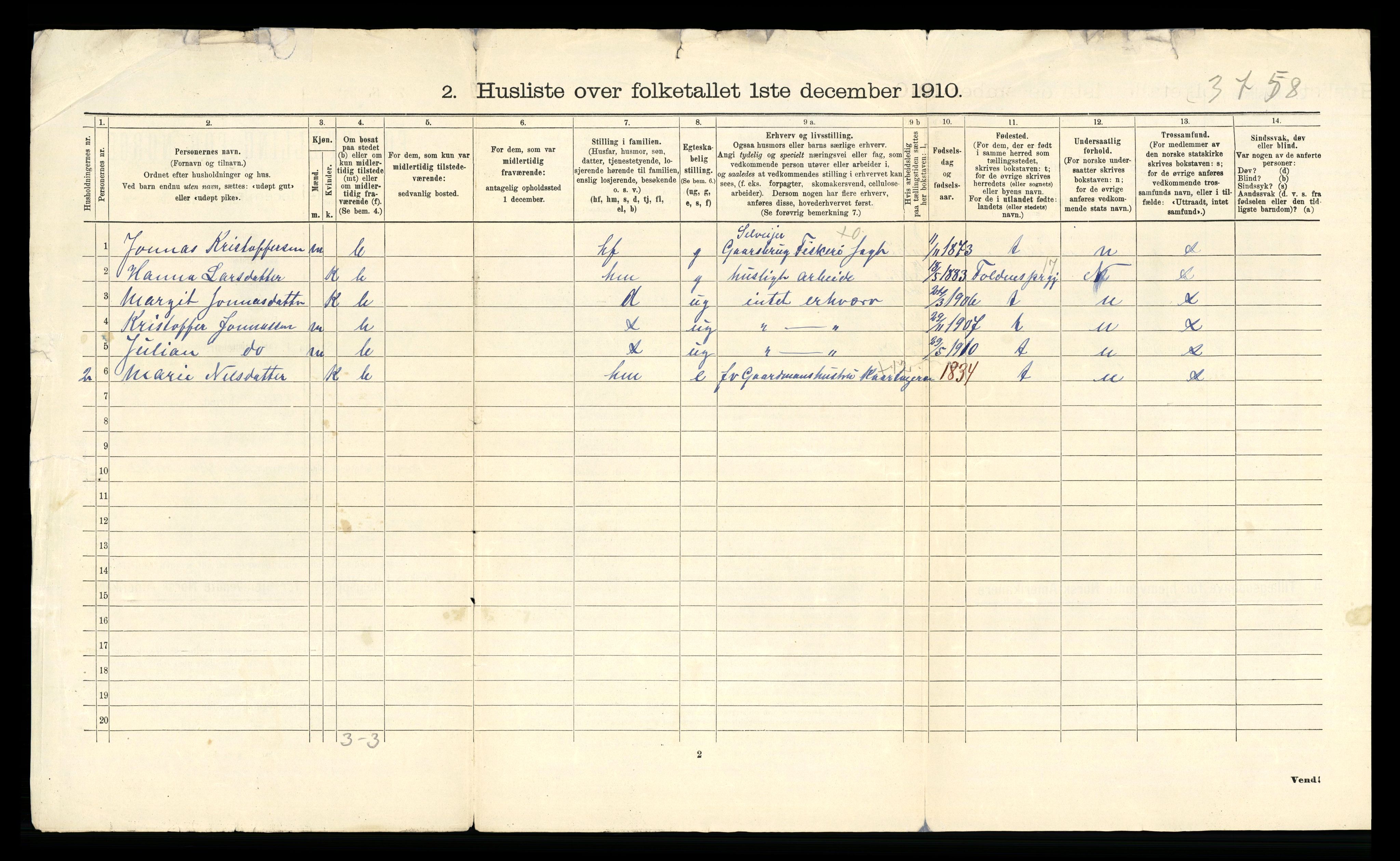 RA, 1910 census for Borge, 1910, p. 58