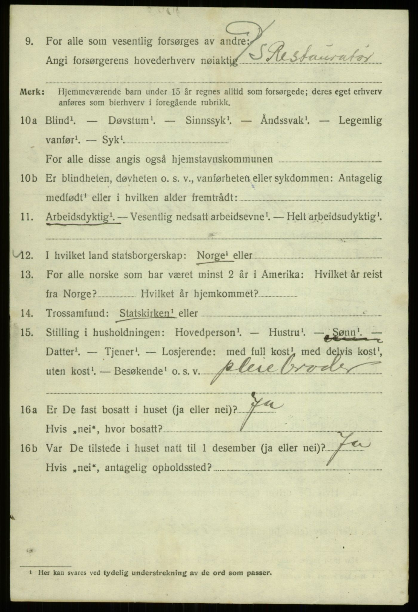 SAB, 1920 census for Bergen, 1920, p. 169889