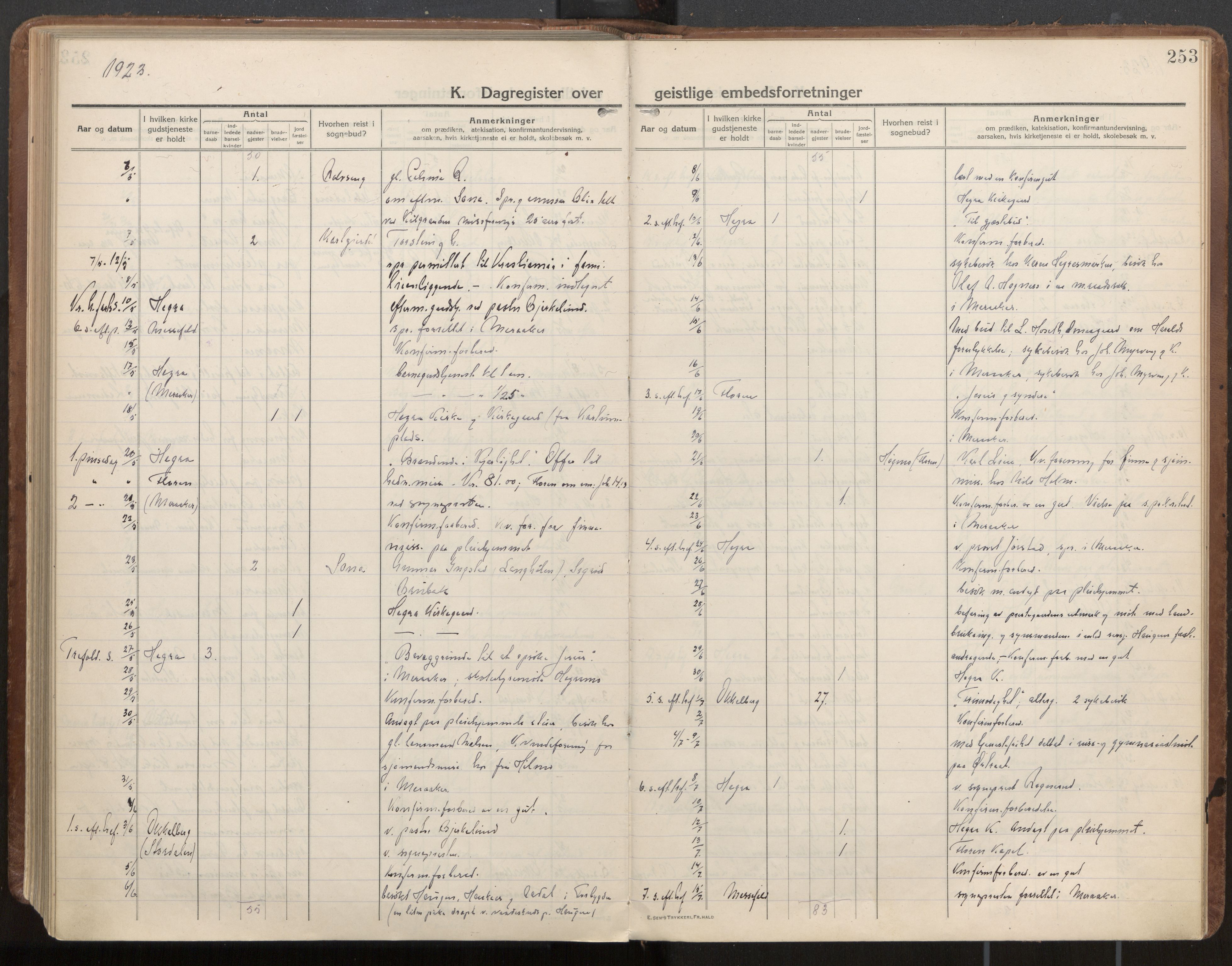 Ministerialprotokoller, klokkerbøker og fødselsregistre - Nord-Trøndelag, AV/SAT-A-1458/703/L0037: Parish register (official) no. 703A10, 1915-1932, p. 253