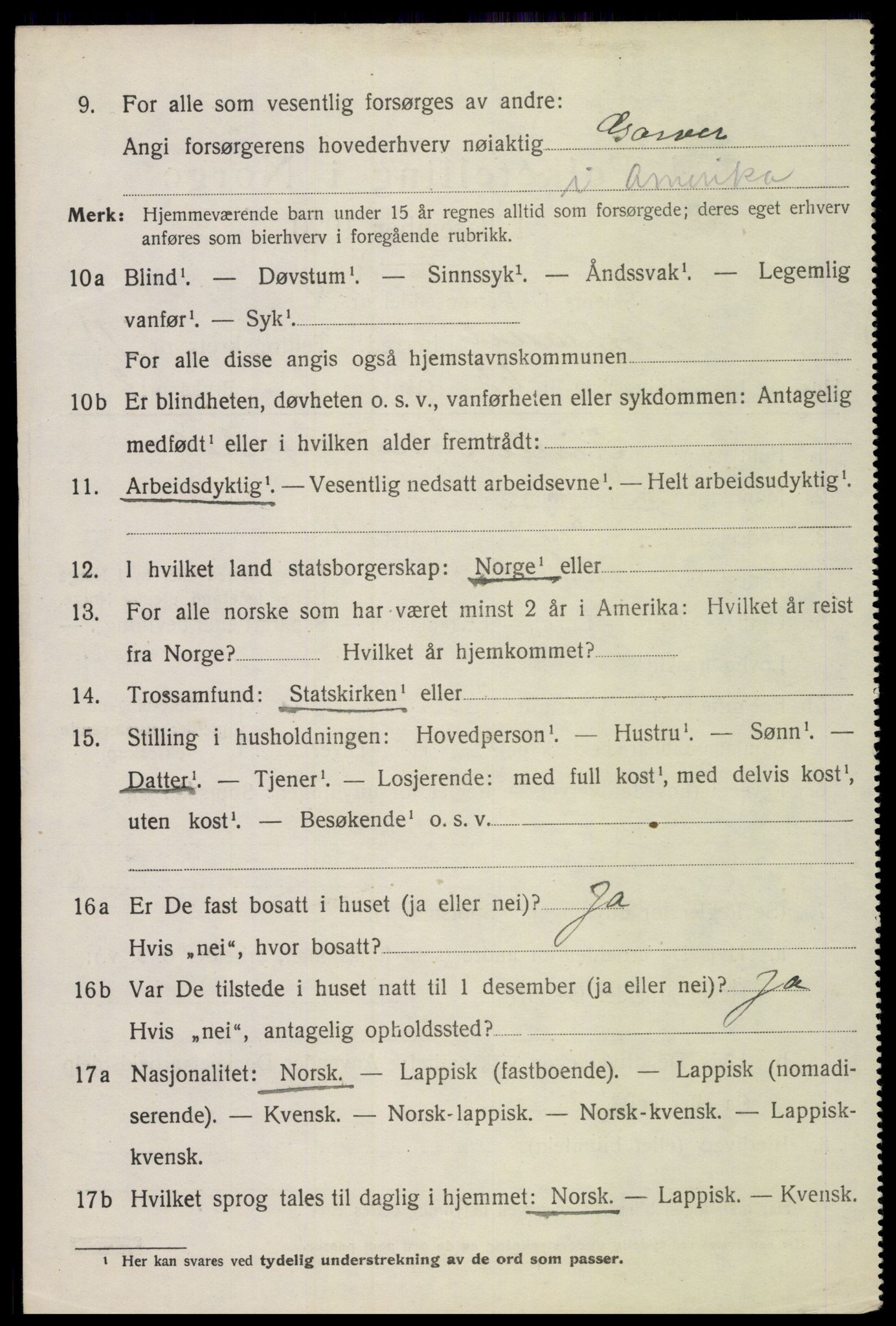 SAT, 1920 census for Sortland, 1920, p. 8953