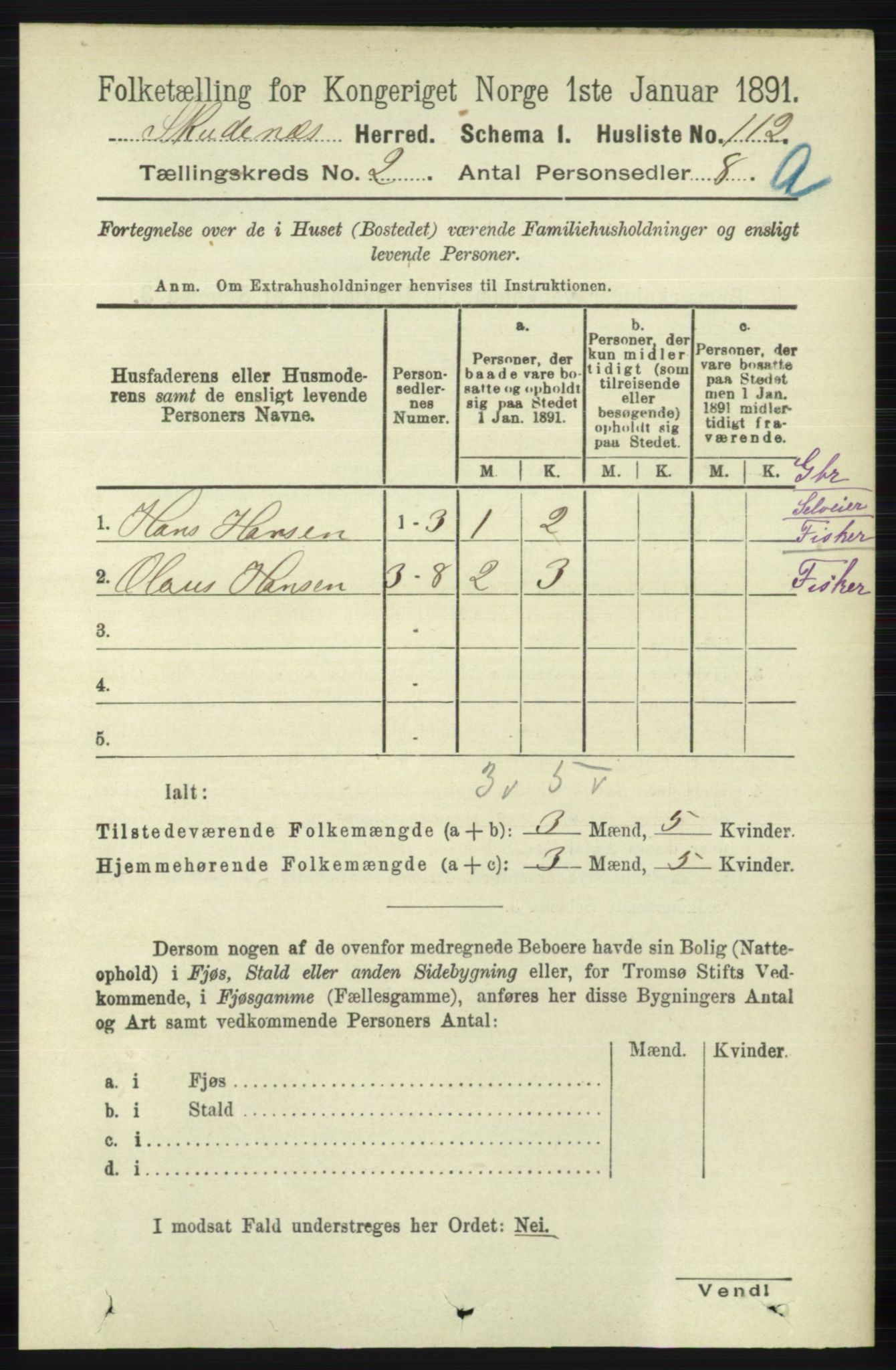 RA, 1891 census for 1150 Skudenes, 1891, p. 671