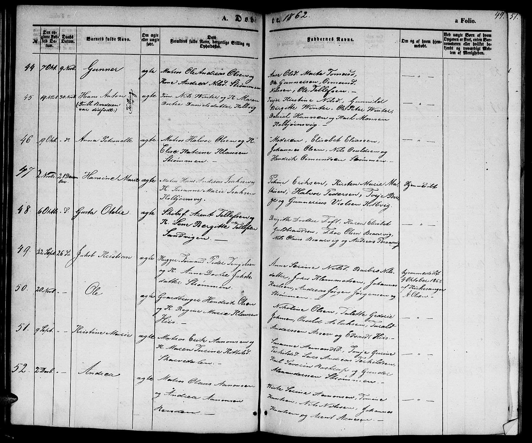 Hisøy sokneprestkontor, SAK/1111-0020/F/Fb/L0001: Parish register (copy) no. B 1, 1849-1872, p. 49