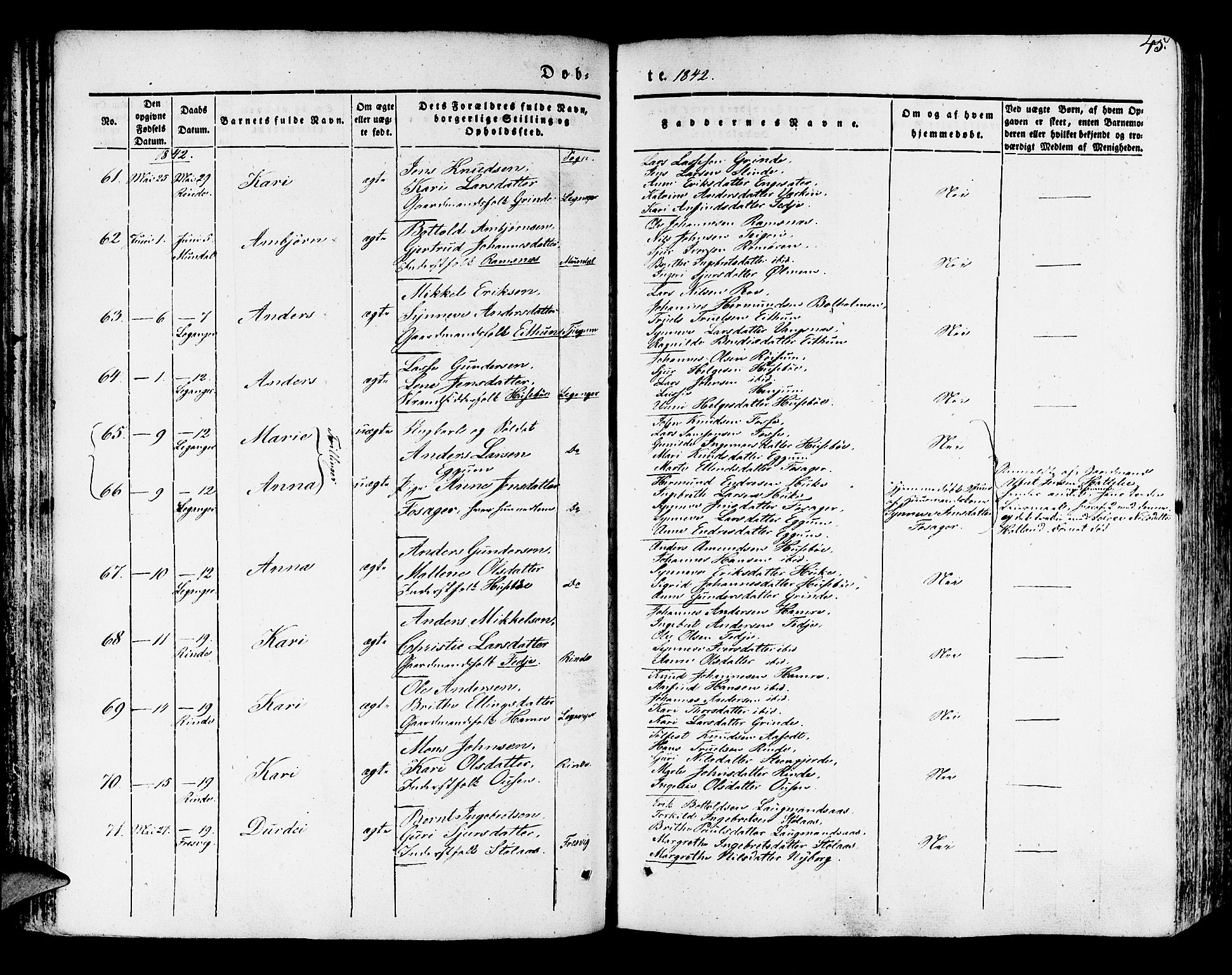 Leikanger sokneprestembete, AV/SAB-A-81001/H/Haa/Haaa/L0007: Parish register (official) no. A 7, 1838-1851, p. 45