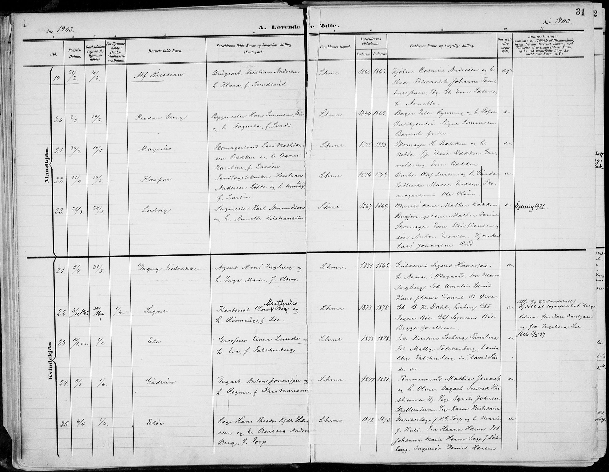 Lillehammer prestekontor, AV/SAH-PREST-088/H/Ha/Haa/L0001: Parish register (official) no. 1, 1901-1916, p. 31