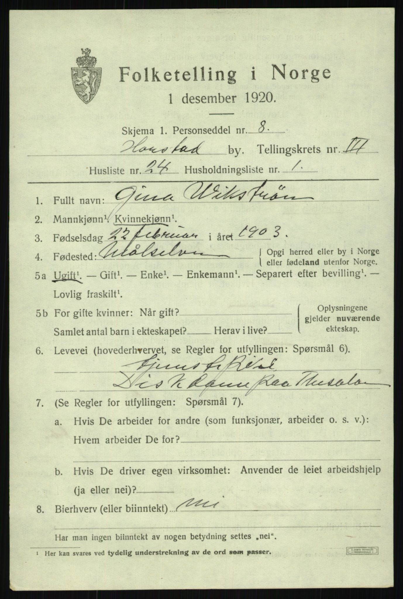 SATØ, 1920 census for Harstad, 1920, p. 4592