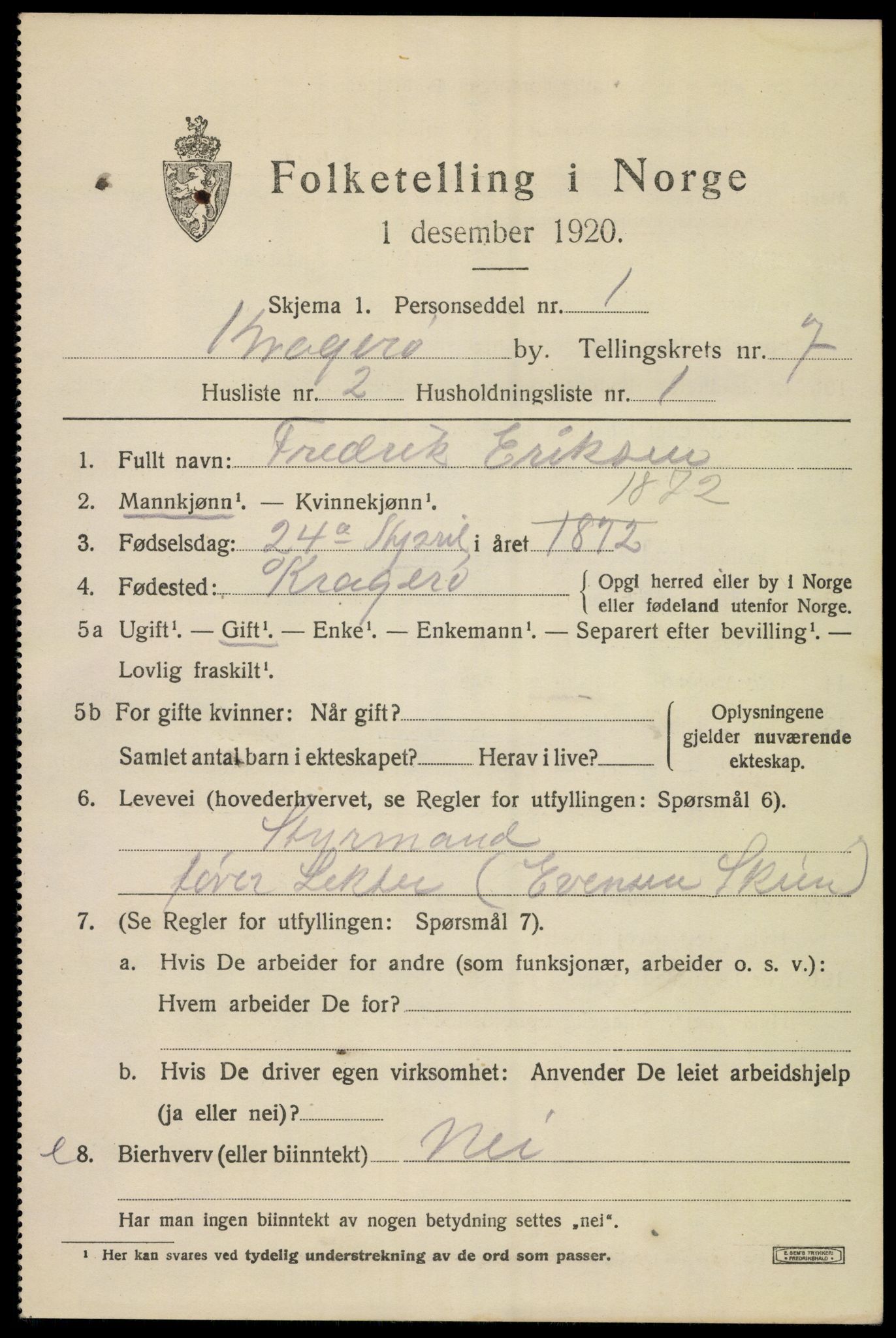 SAKO, 1920 census for Kragerø, 1920, p. 9731