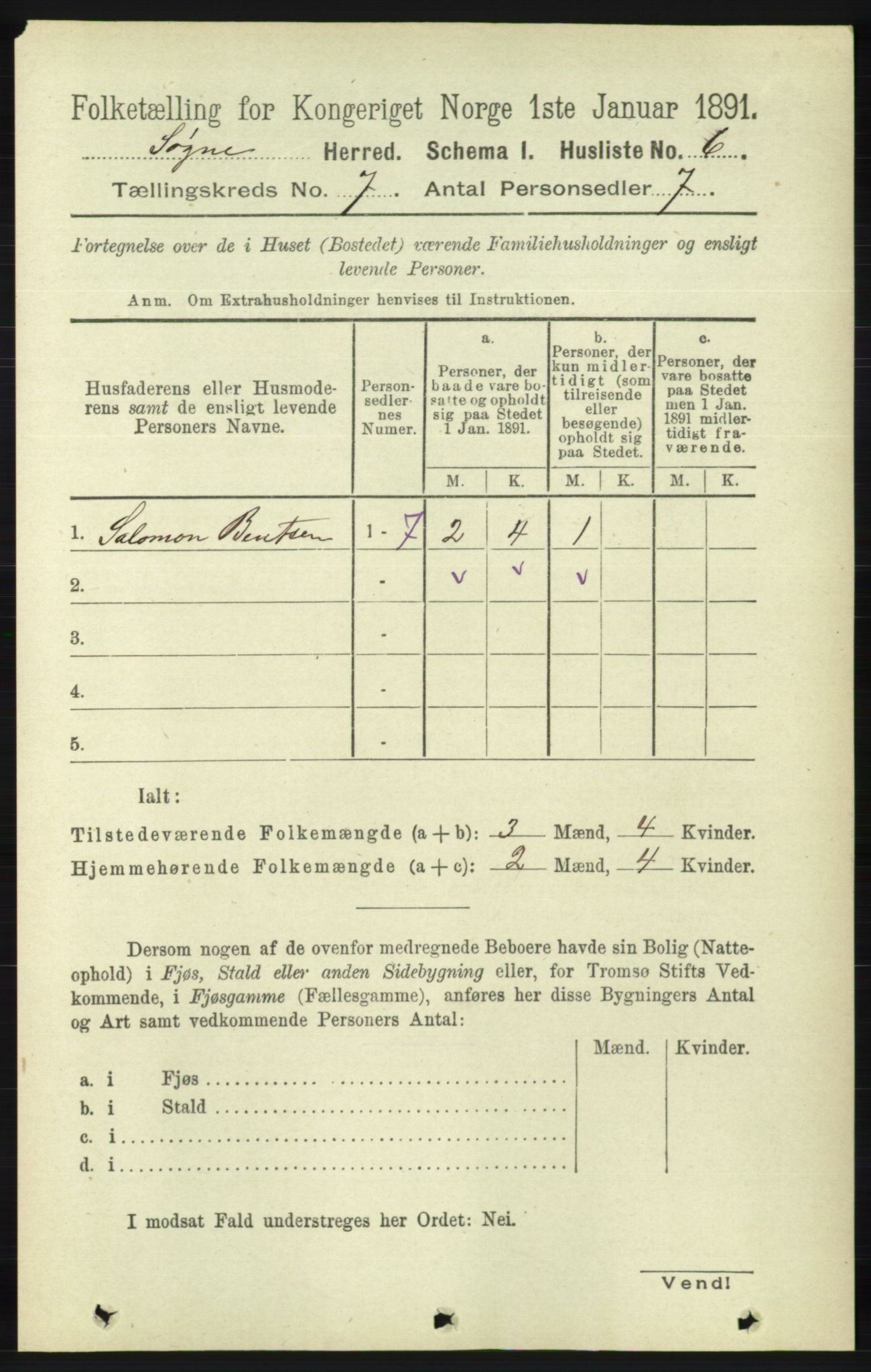 RA, 1891 census for 1018 Søgne, 1891, p. 1429