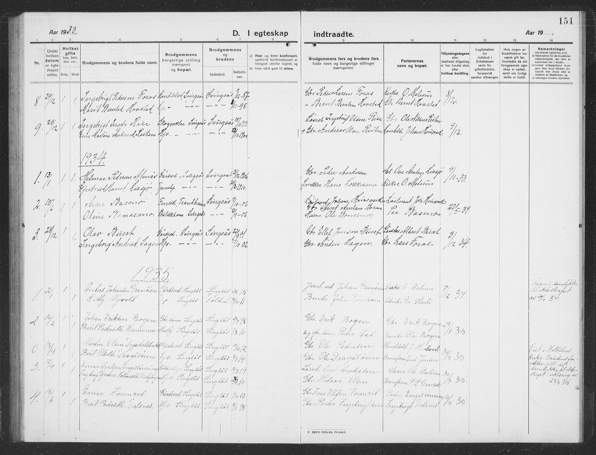 Ministerialprotokoller, klokkerbøker og fødselsregistre - Sør-Trøndelag, AV/SAT-A-1456/688/L1030: Parish register (copy) no. 688C05, 1916-1939, p. 151