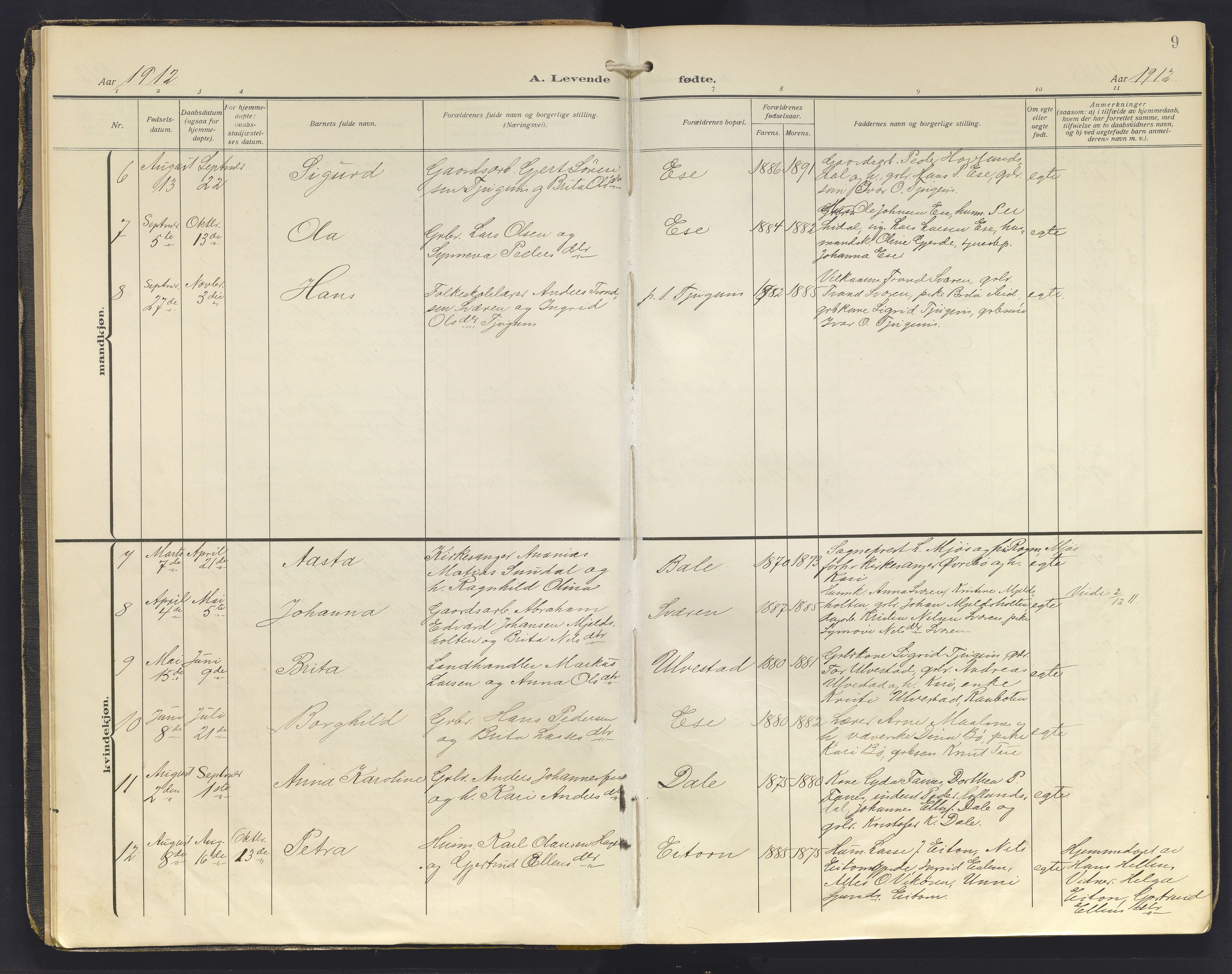 Balestrand sokneprestembete, AV/SAB-A-79601/H/Haa/Haab/L0002: Parish register (official) no. B 2, 1911-1932, p. 9