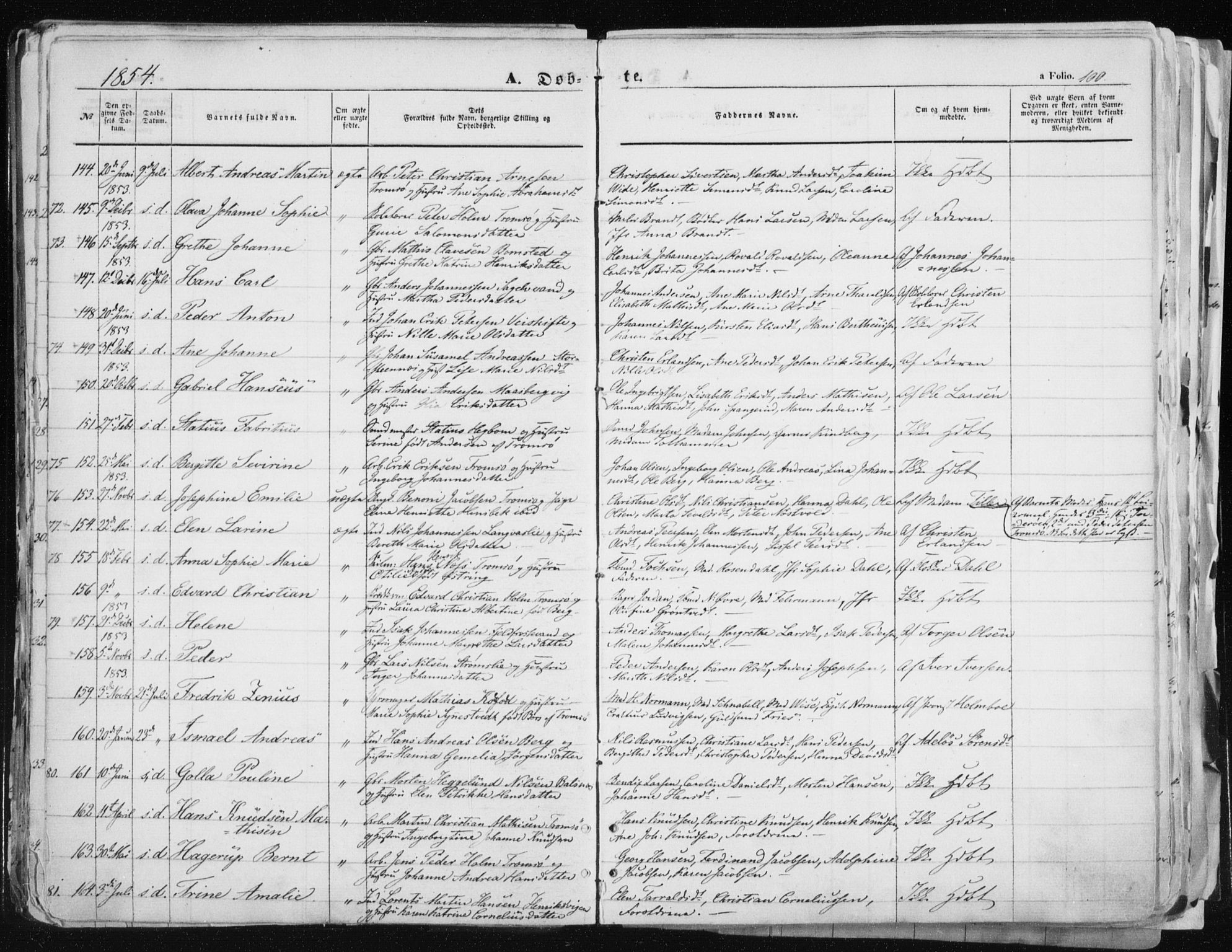 Tromsø sokneprestkontor/stiftsprosti/domprosti, SATØ/S-1343/G/Ga/L0010kirke: Parish register (official) no. 10, 1848-1855, p. 100