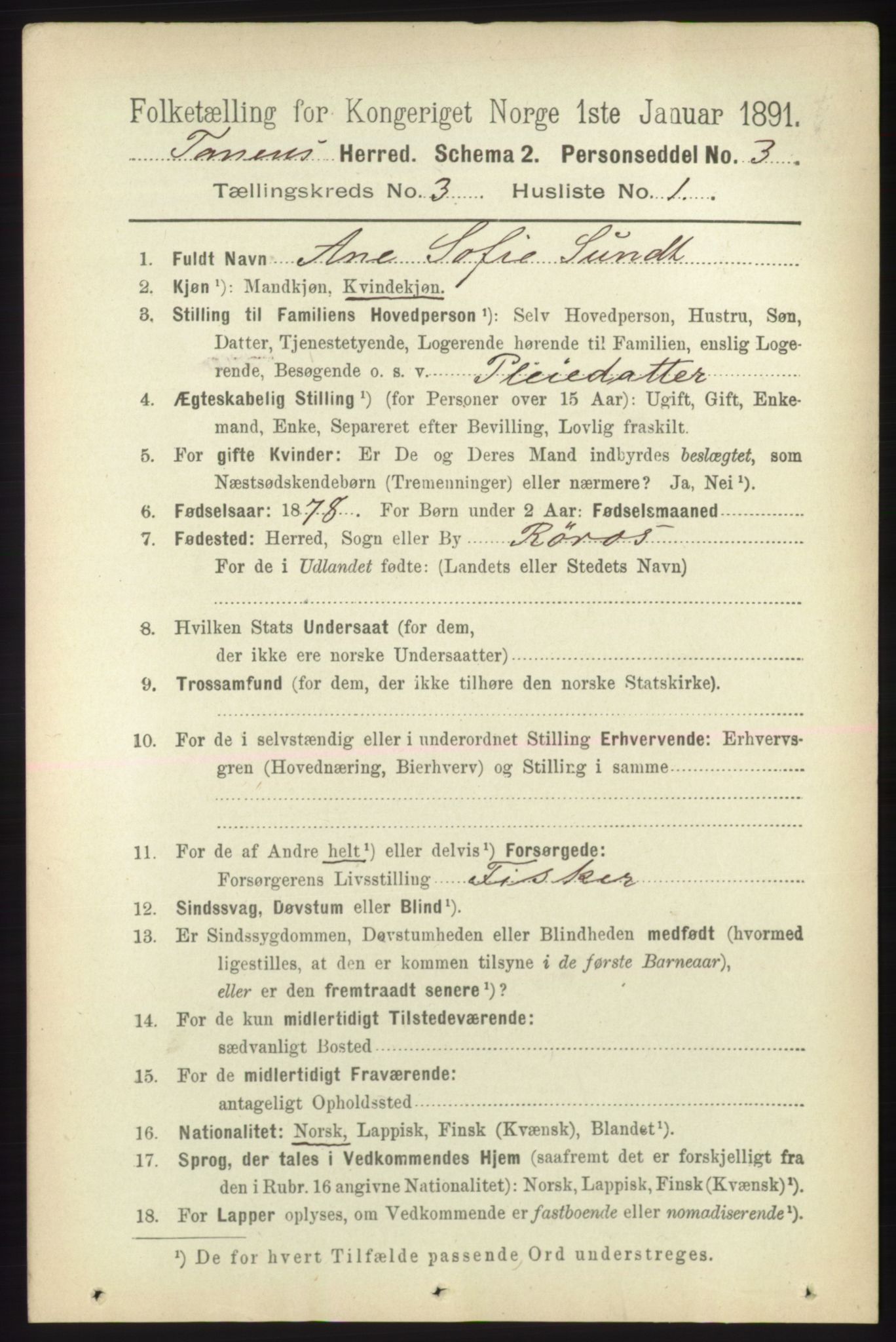 RA, 1891 census for 2025 Tana, 1891, p. 1506