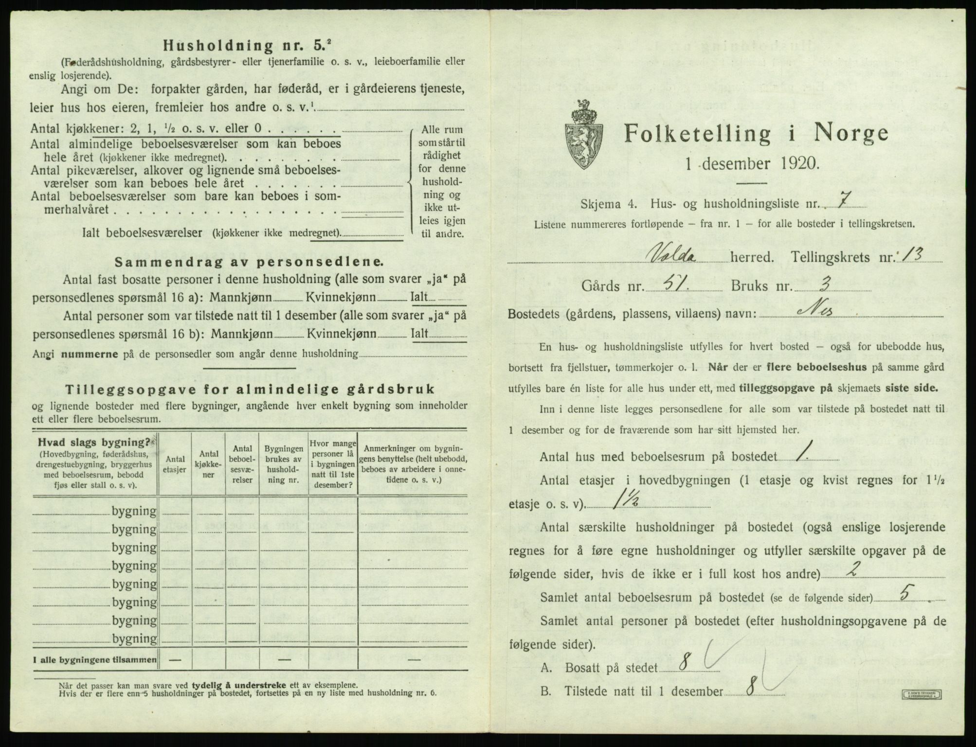 SAT, 1920 census for Volda, 1920, p. 1060