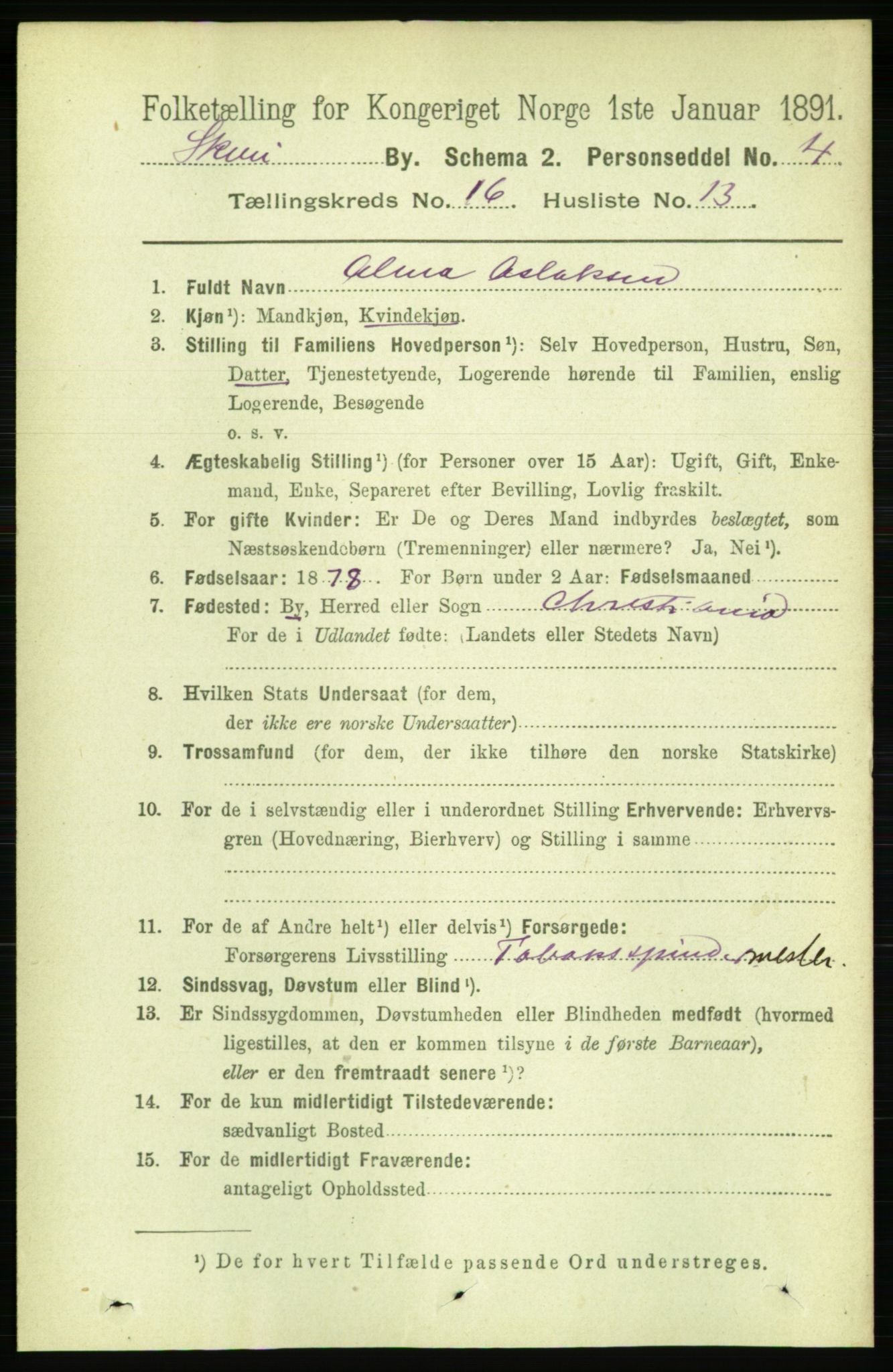 RA, 1891 census for 0806 Skien, 1891, p. 4648