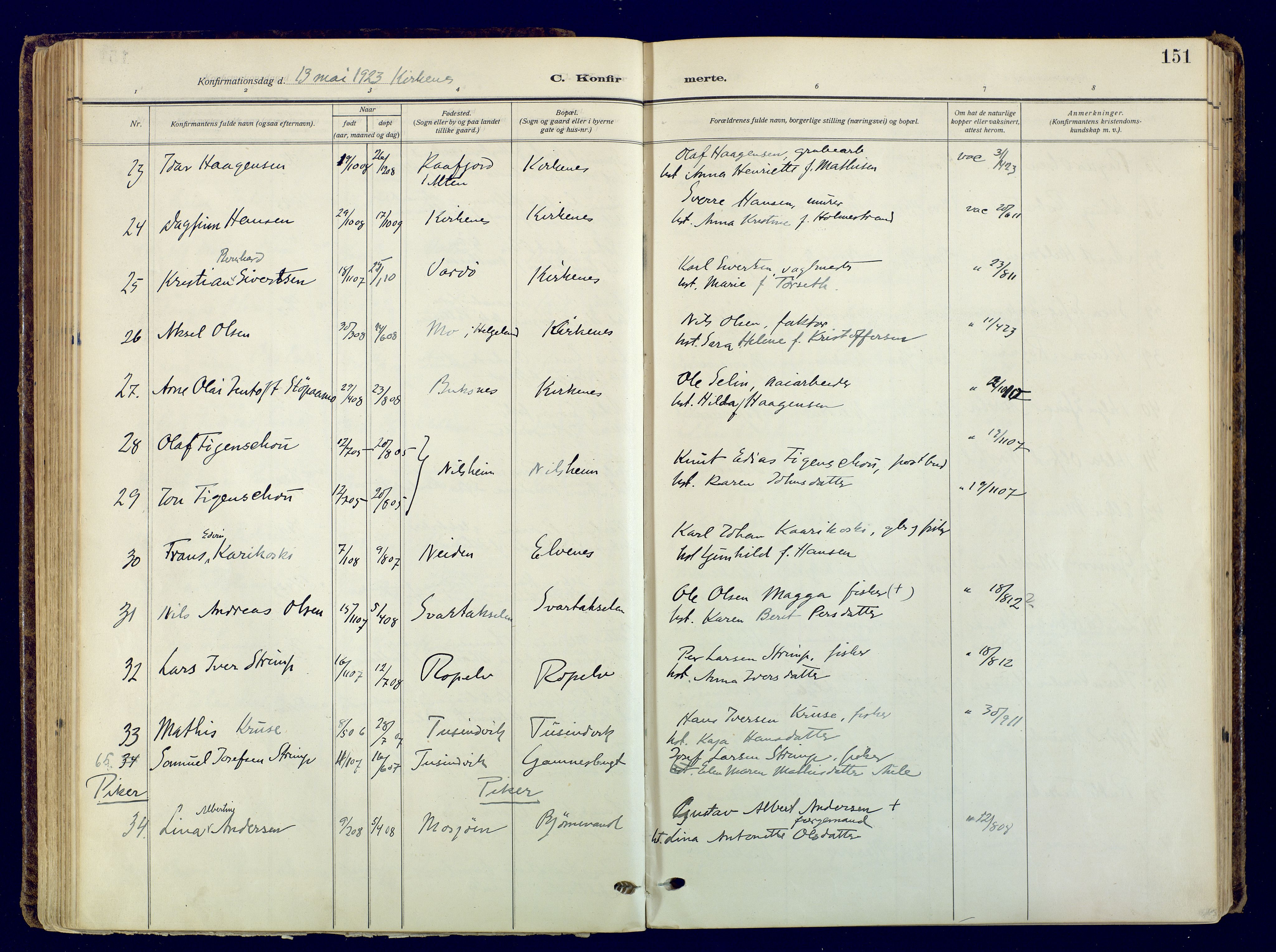 Sør-Varanger sokneprestkontor, AV/SATØ-S-1331/H/Ha/L0006kirke: Parish register (official) no. 6, 1919-1927, p. 151