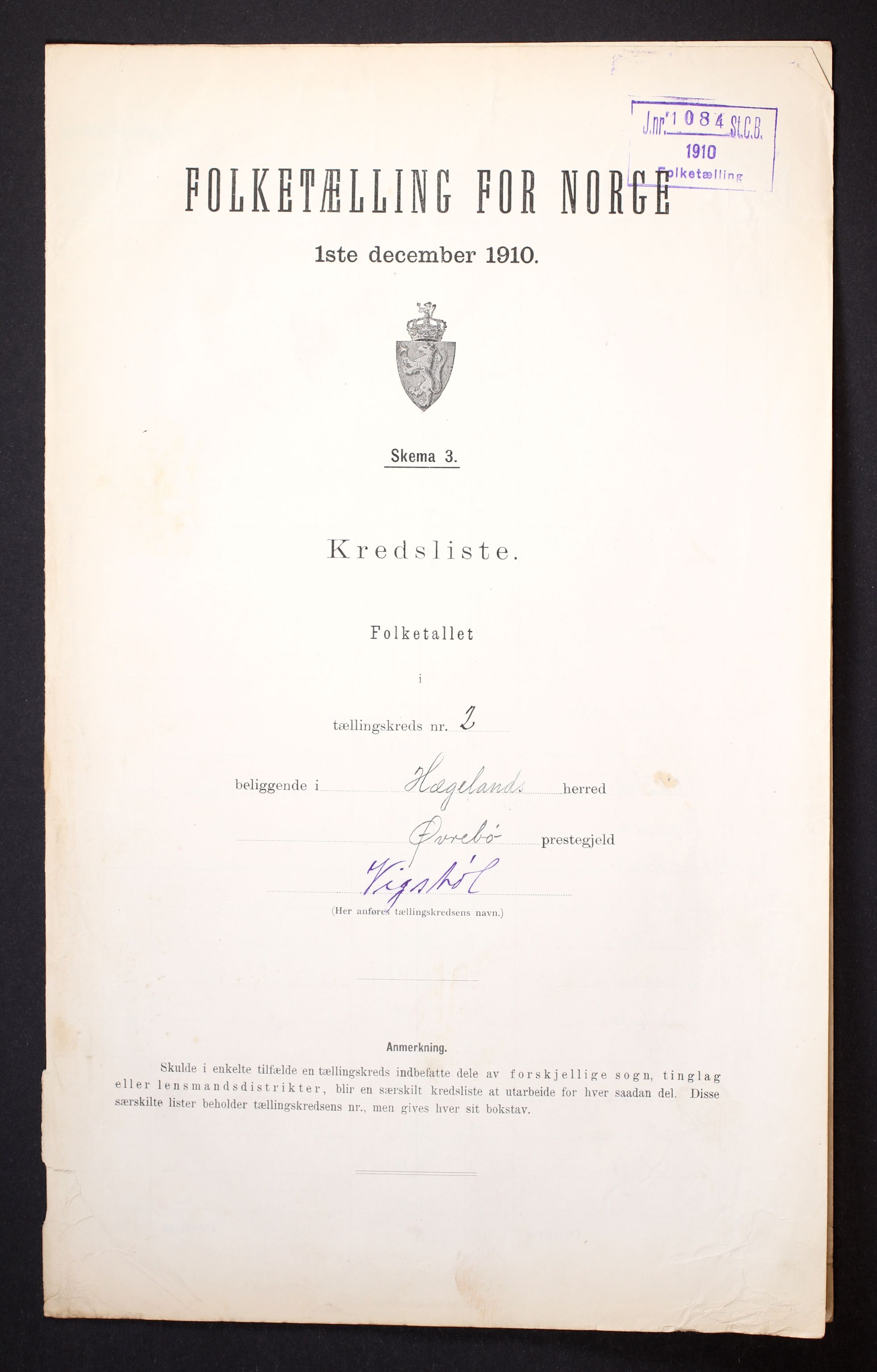 RA, 1910 census for Hægeland, 1910, p. 7