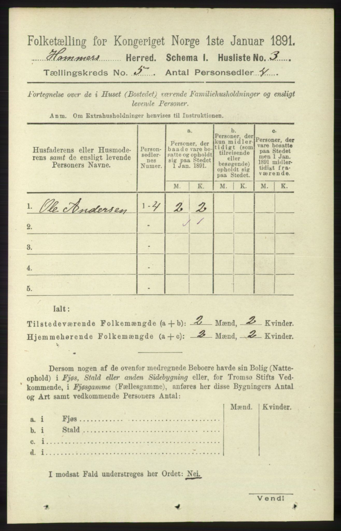 RA, 1891 census for 1254 Hamre, 1891, p. 1175