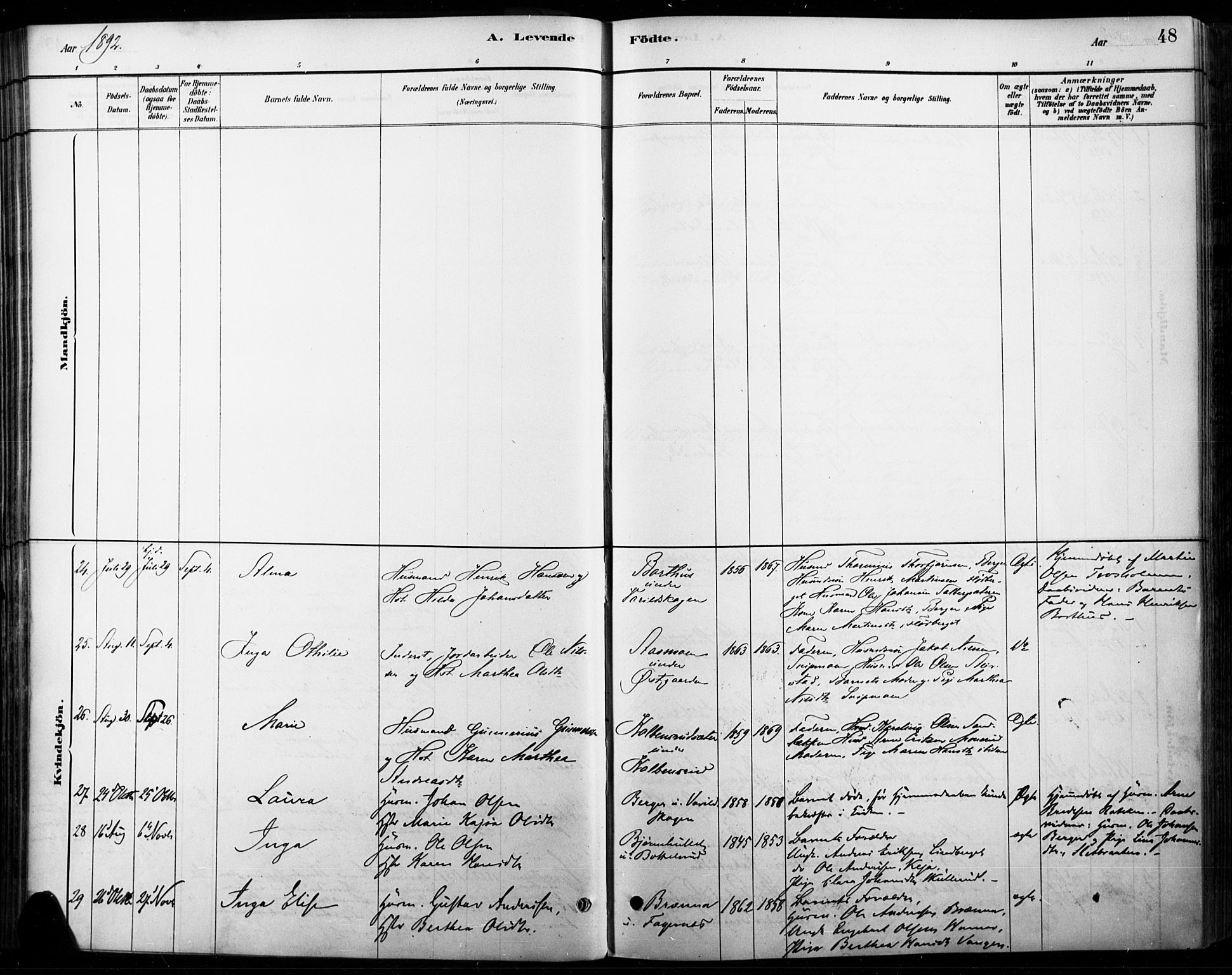 Vinger prestekontor, AV/SAH-PREST-024/H/Ha/Haa/L0015: Parish register (official) no. 15, 1881-1900, p. 48