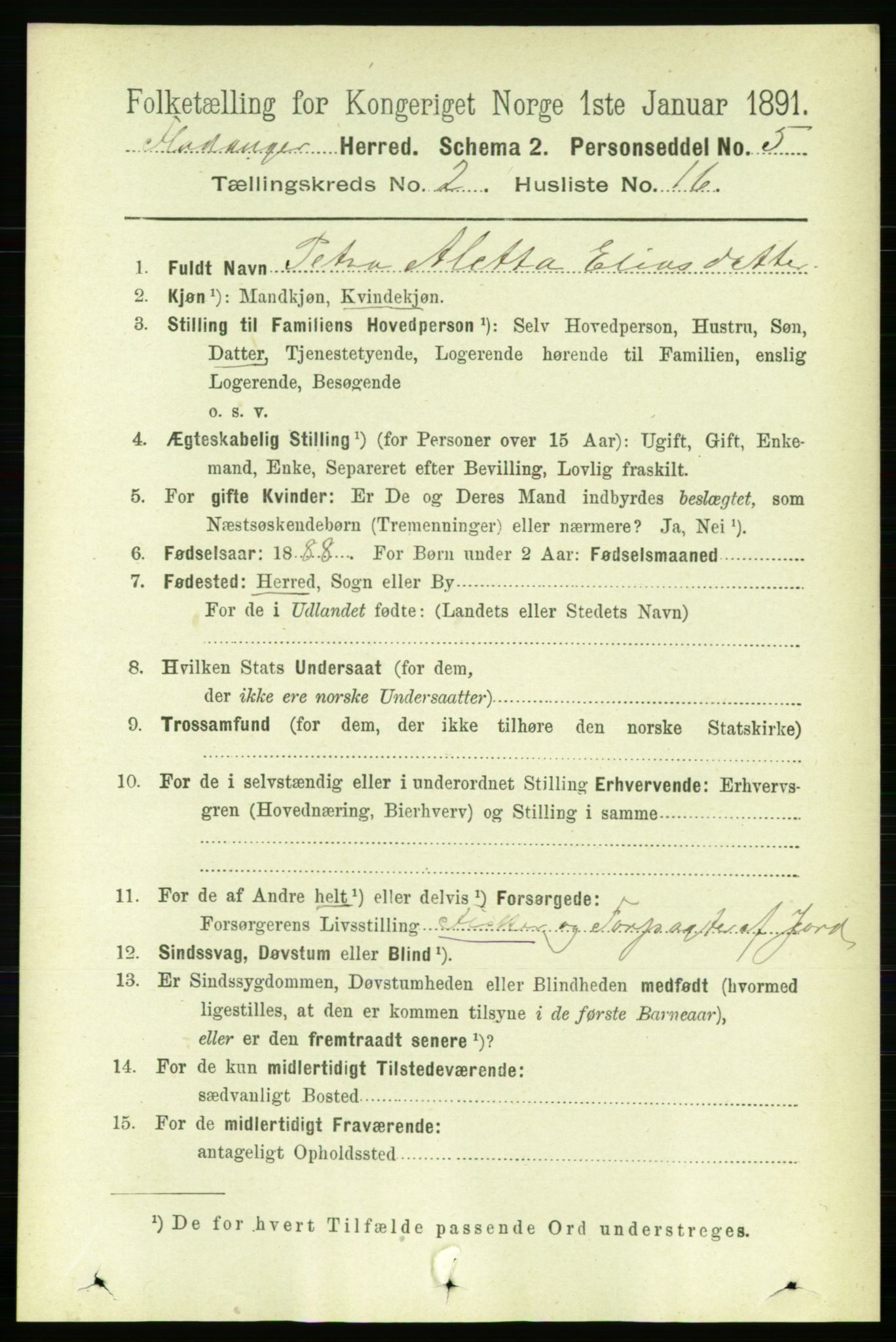 RA, 1891 census for 1749 Flatanger, 1891, p. 794